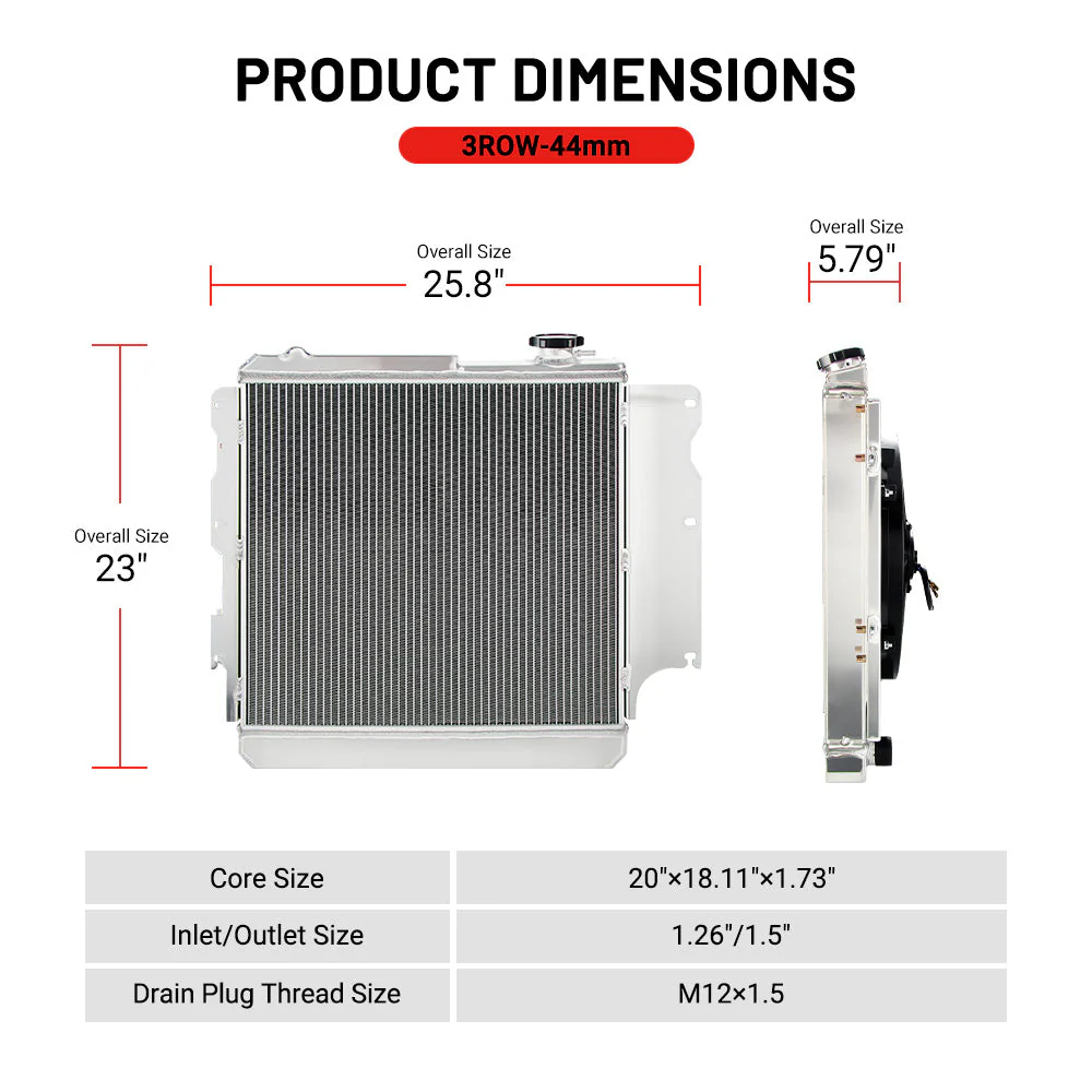 EVIL ENERGY 3Row-44mm Performance Aluminum Radiator Fit for Jeep Wrangler 1987 - 2006 - Image 5
