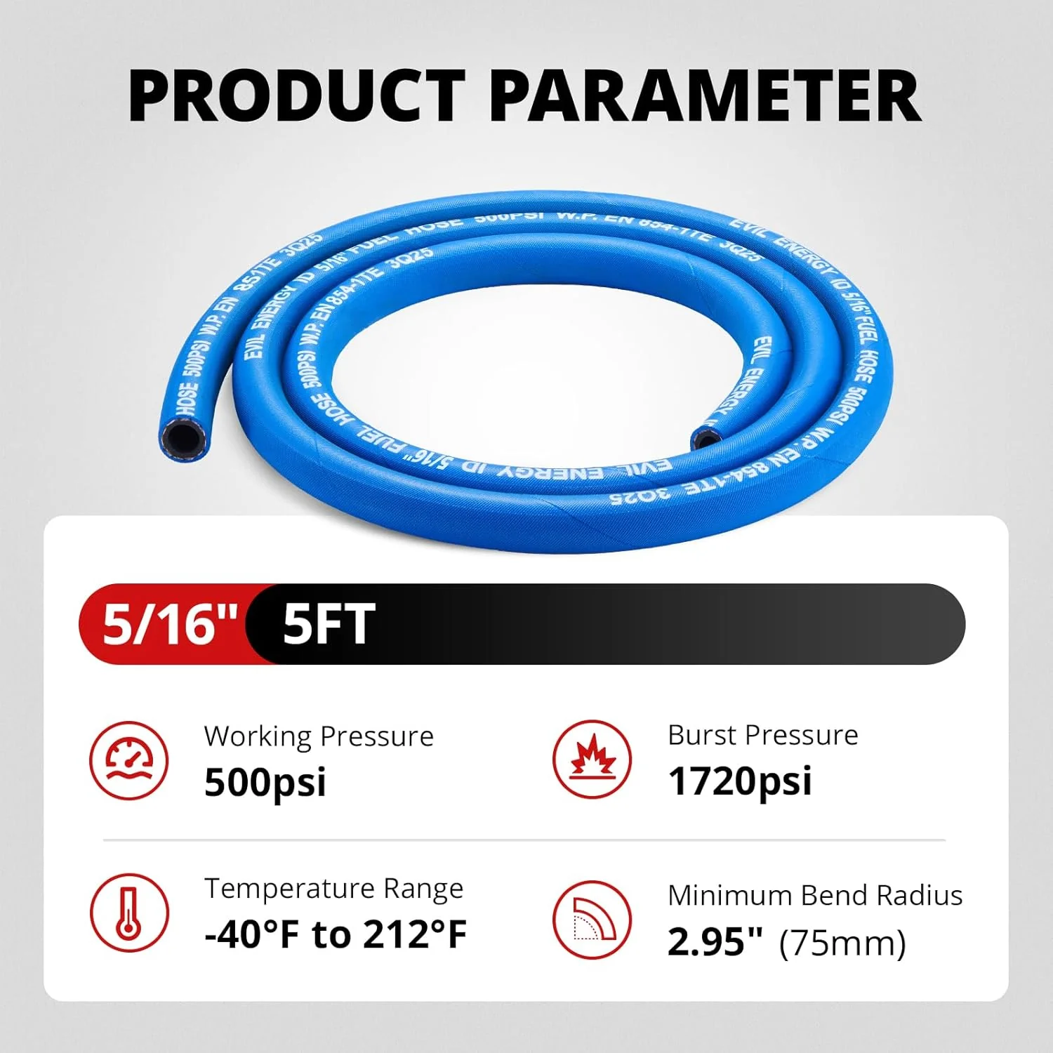 EVIL ENERGY High Pressure Fuel Line Hose 5/10/15FT NBR Rubber EN854-1TE 500PSI for Fuel Systems Blue - Image 15