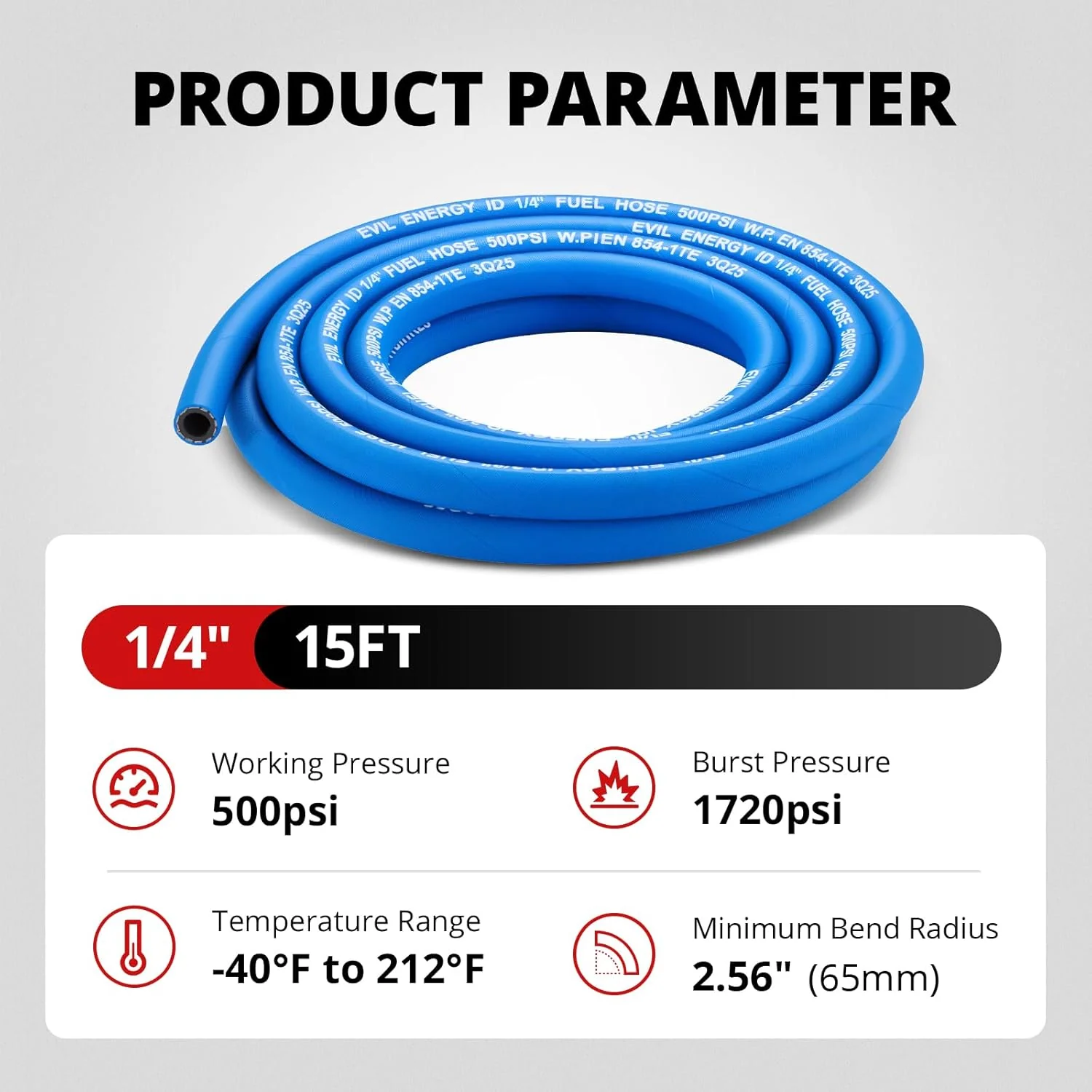 EVIL ENERGY High Pressure Fuel Line Hose 5/10/15FT NBR Rubber EN854-1TE 500PSI for Fuel Systems Blue - Image 7