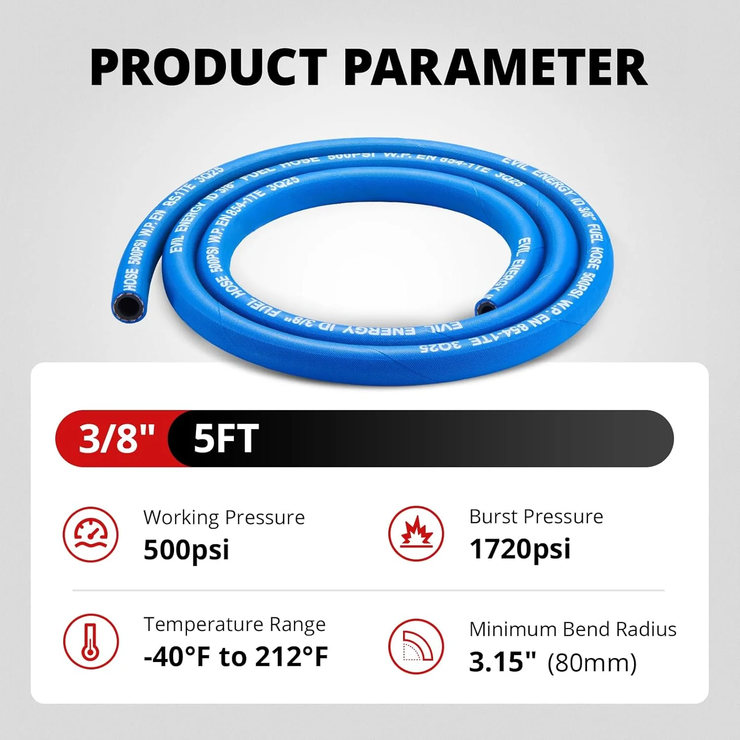 EVIL ENERGY High Pressure Fuel Line Hose 5/10/15FT NBR Rubber EN854-1TE 500PSI for Fuel Systems Blue - Image 9