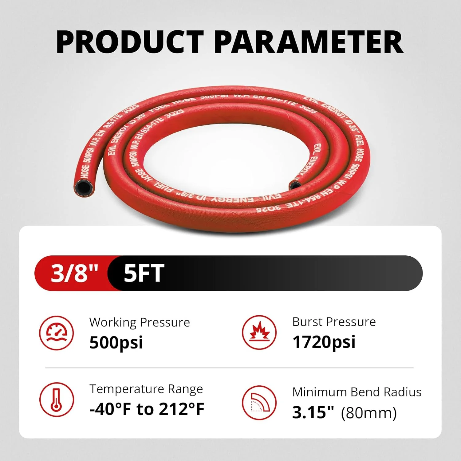EVIL ENERGY High Pressure Fuel Line Hose 5/10/15FT NBR Rubber EN854-1TE 500PSI for Fuel Systems Red - Image 11