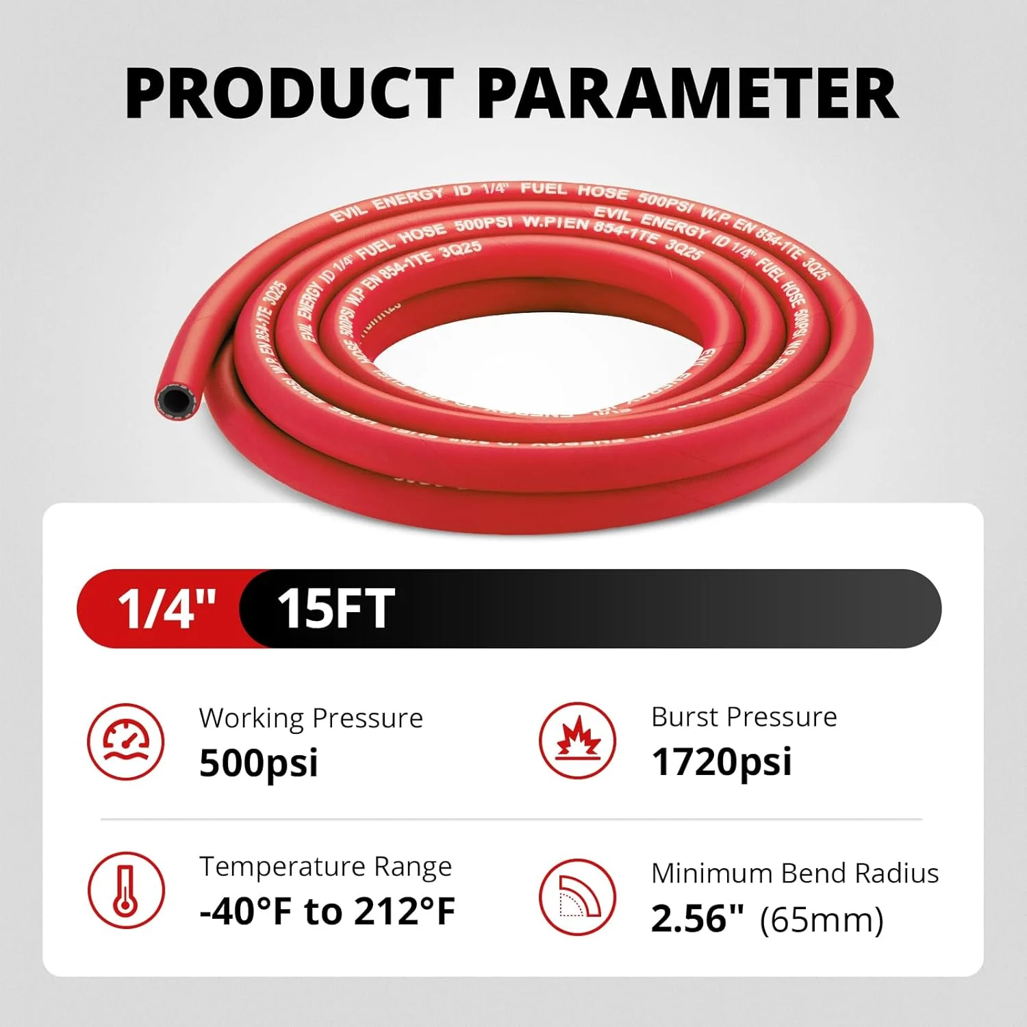 EVIL ENERGY High Pressure Fuel Line Hose 5/10/15FT NBR Rubber EN854-1TE 500PSI for Fuel Systems Red - Image 12