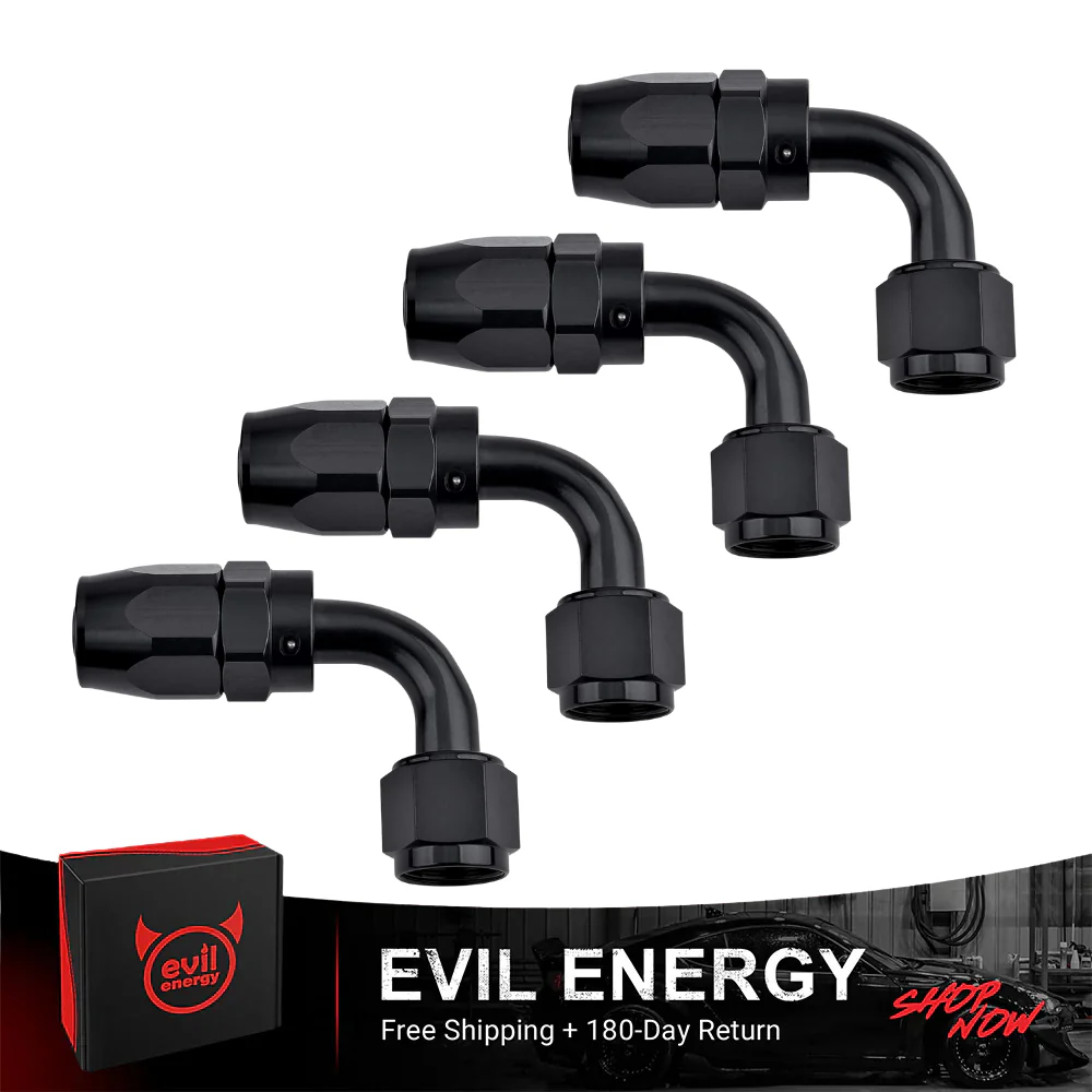 EVIL ENERGY AN Hose End Fitting 90 Degree Swivel Aluminum Black (4/6/8/10/12/16/20AN) - Image 3