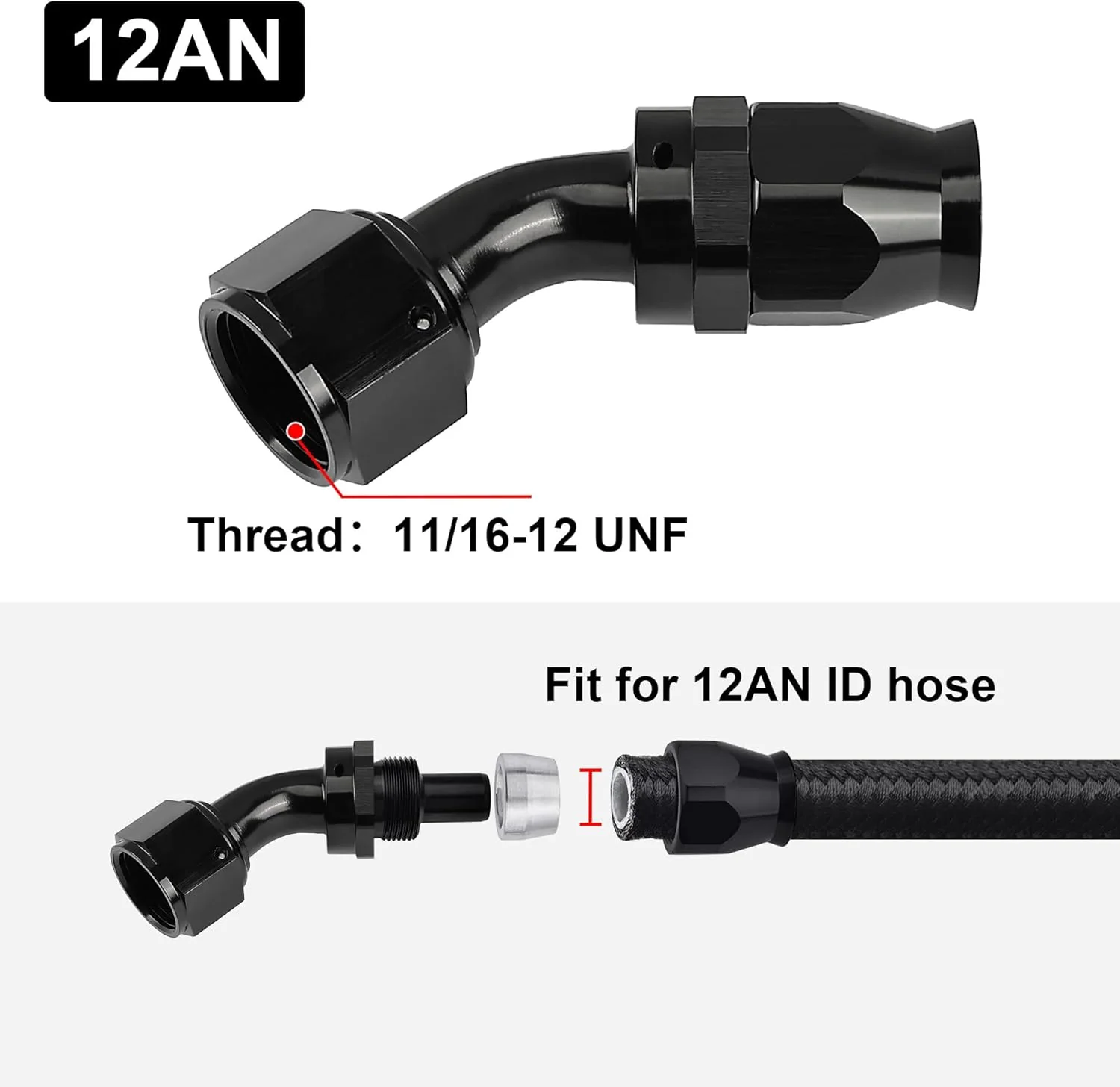 EVIL ENERGY PTFE Hose End Fitting 45 degree Black for PTFE Hose Only （ 3/4/6/8/10/12AN ） - Image 6