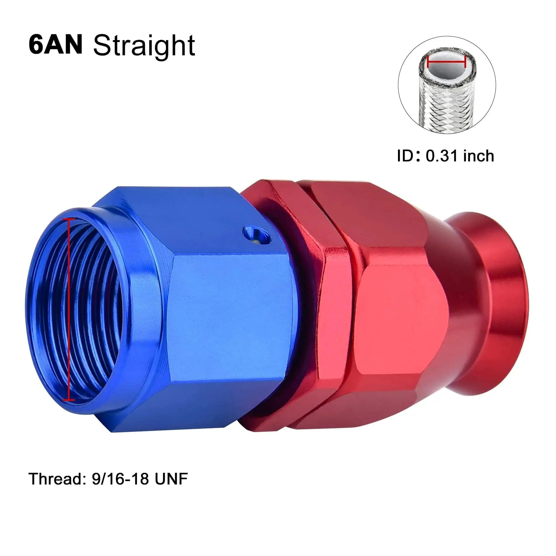 EVIL ENERGY Straight PTFE Hose End Only for PTFE E85 Fuel Line Fitting Adapter Blue&Red (6/8/10AN) - Image 4