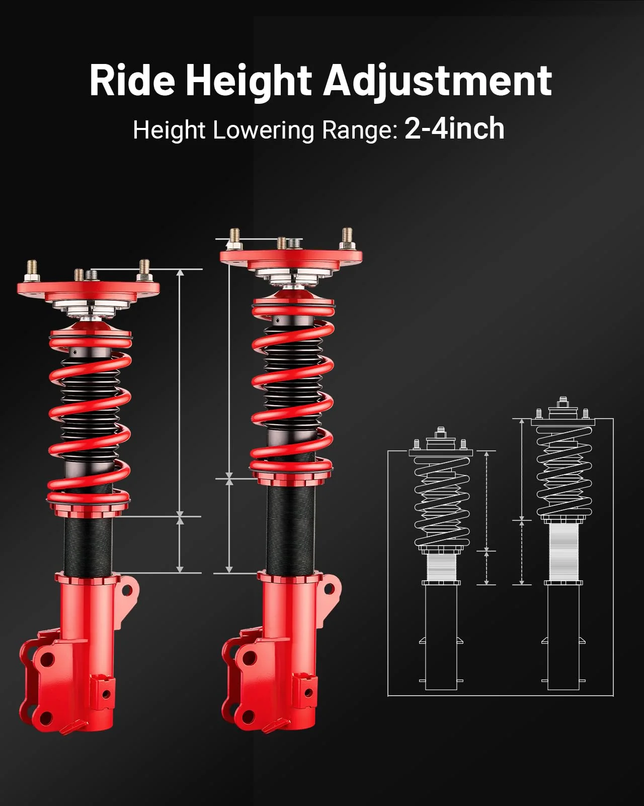 EVIL ENERGY Hyundai Genesis 2010-2016 Coilovers: Height-Adjustable Twin-Tube Suspension Kit, Red - Performance Lowering for Comfortable Ride - Image 2