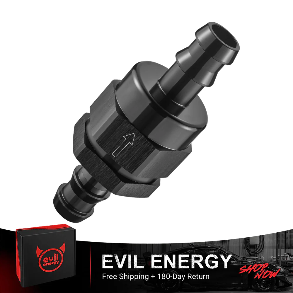EVIL ENERGY Inline One Way Fuel Check Valve Aluminum Barb Fitting – Black