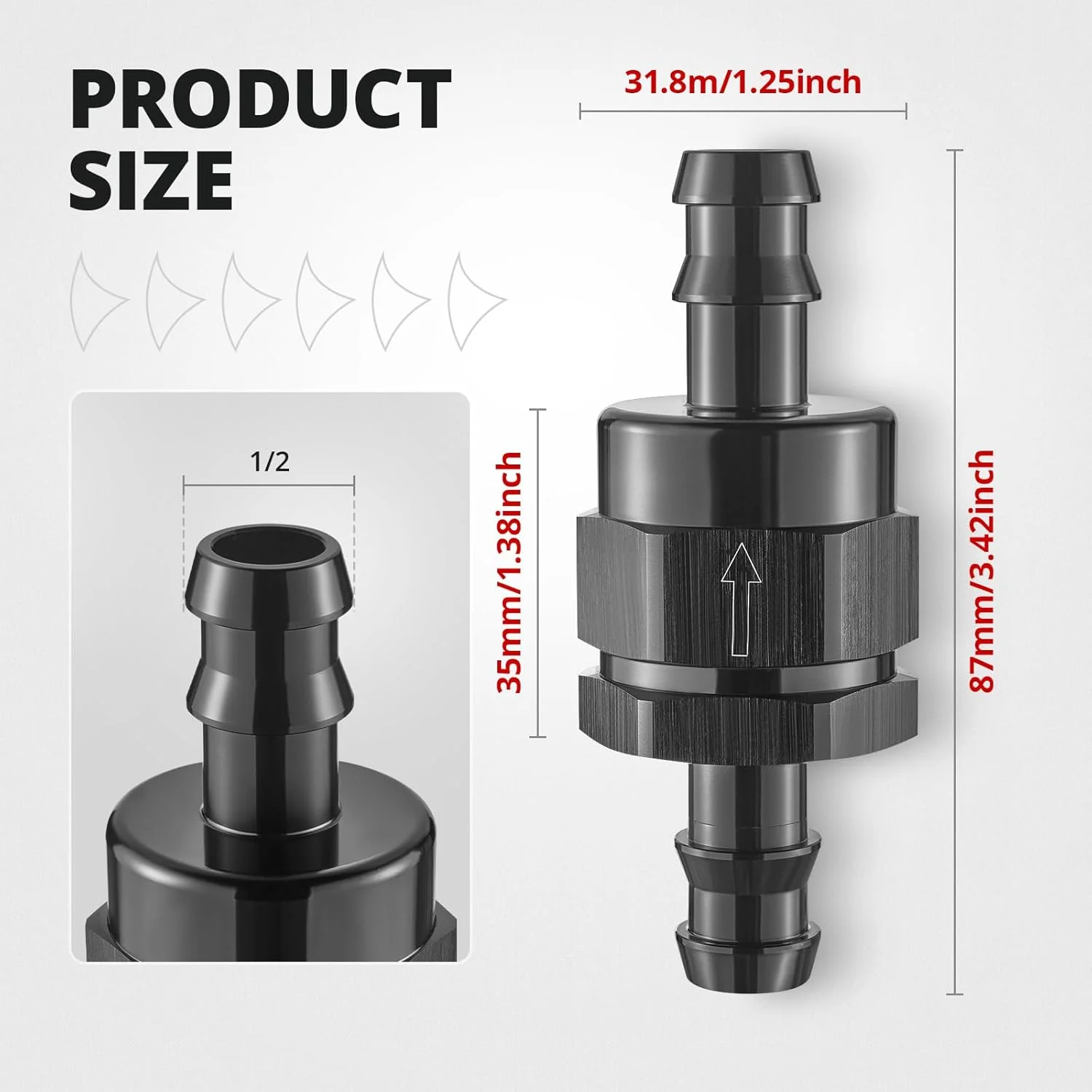 EVIL ENERGY Inline One Way Fuel Check Valve Aluminum Barb Fitting – Black - Image 2