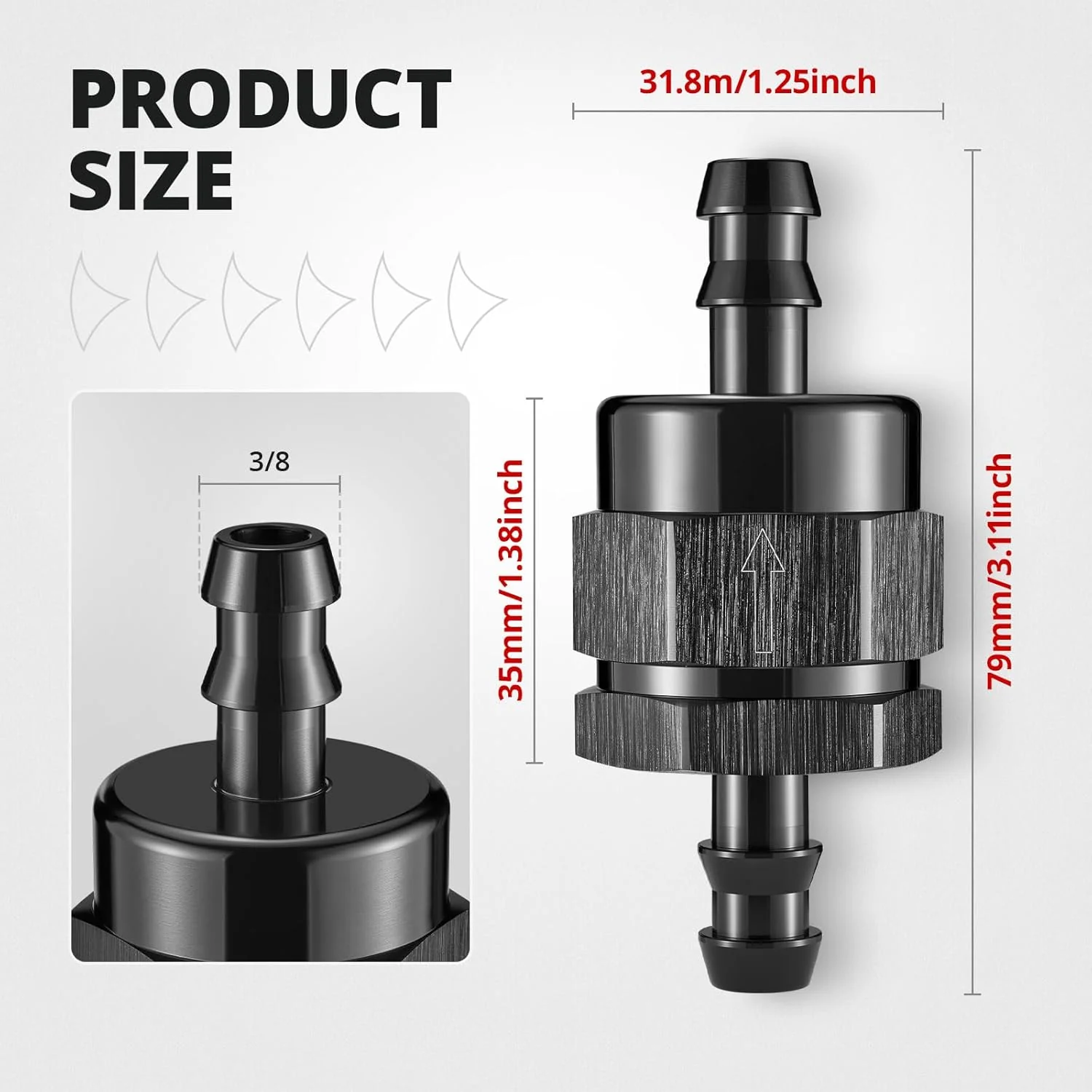 EVIL ENERGY Inline One Way Fuel Check Valve Aluminum Barb Fitting – Black - Image 3