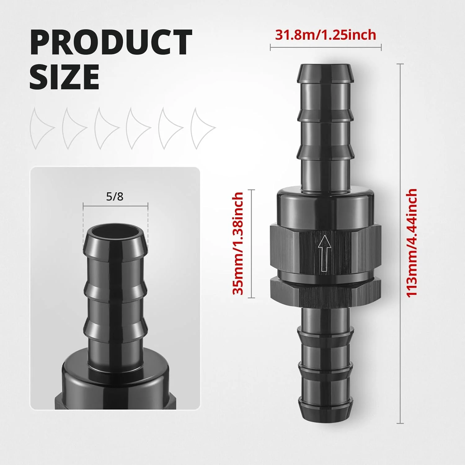 EVIL ENERGY Inline One Way Fuel Check Valve Aluminum Barb Fitting – Black - Image 4