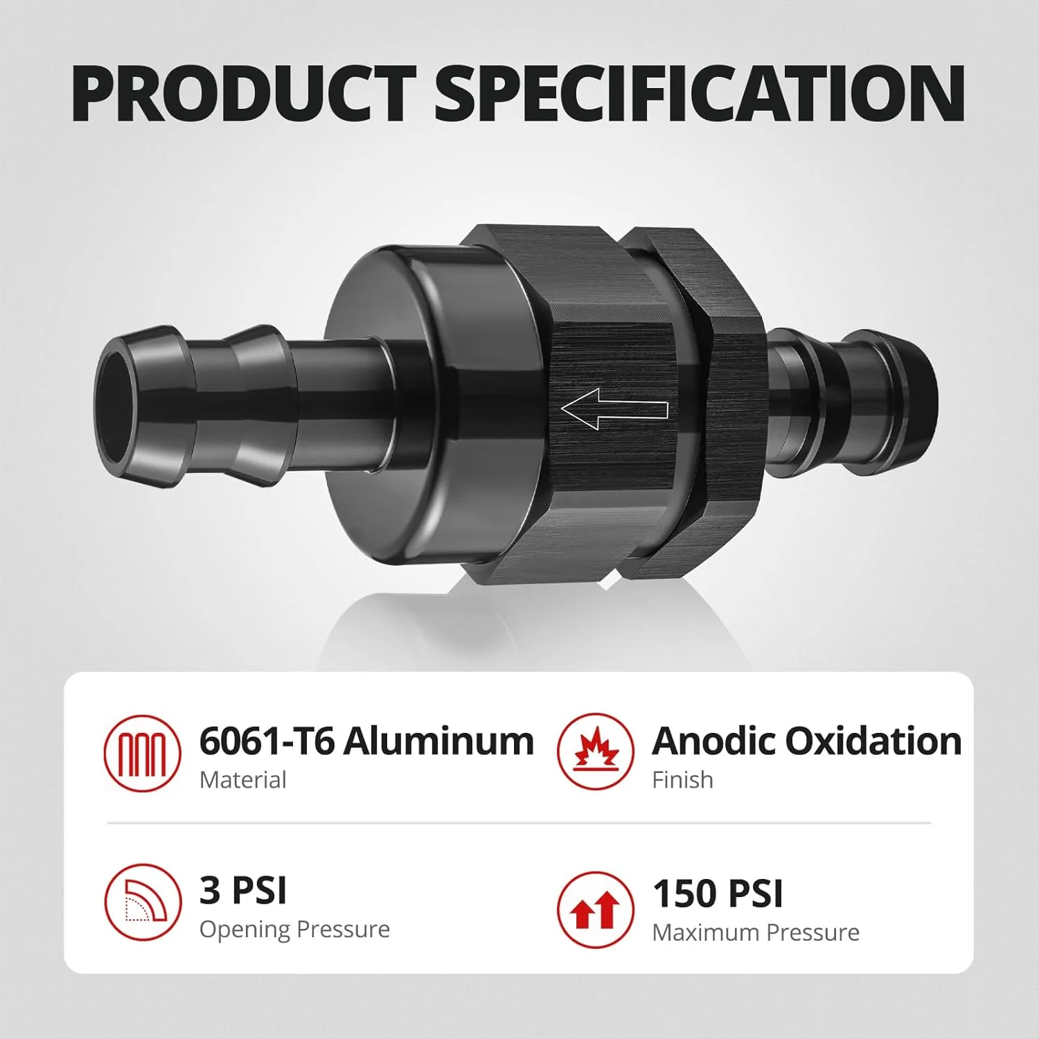 EVIL ENERGY Inline One Way Fuel Check Valve Aluminum Barb Fitting – Black - Image 6