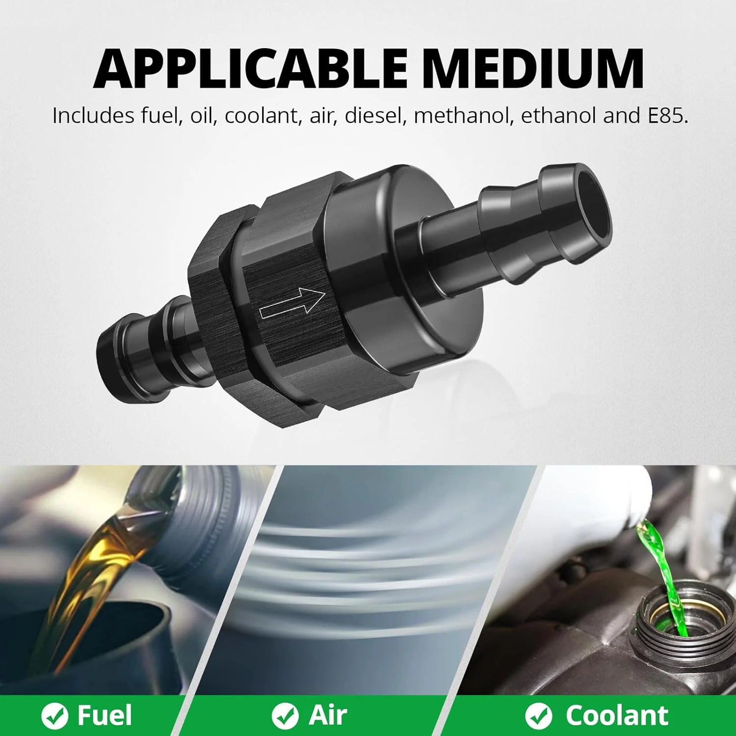 EVIL ENERGY Inline One Way Fuel Check Valve Aluminum Barb Fitting – Black - Image 9