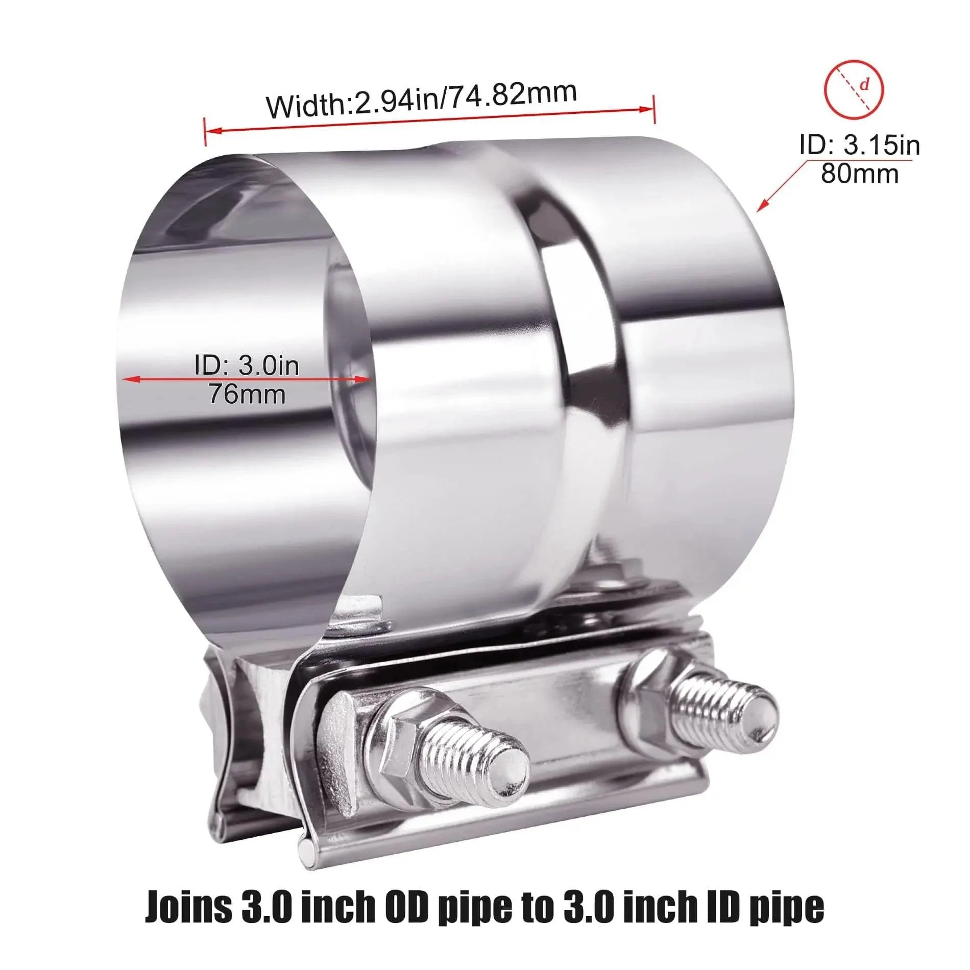 EVIL ENERGY Lap Joint Exhaust Clamp Exhaust Band Clamp Stainless Steel（2/2.25/2.5/3/4 Inch） - Image 8
