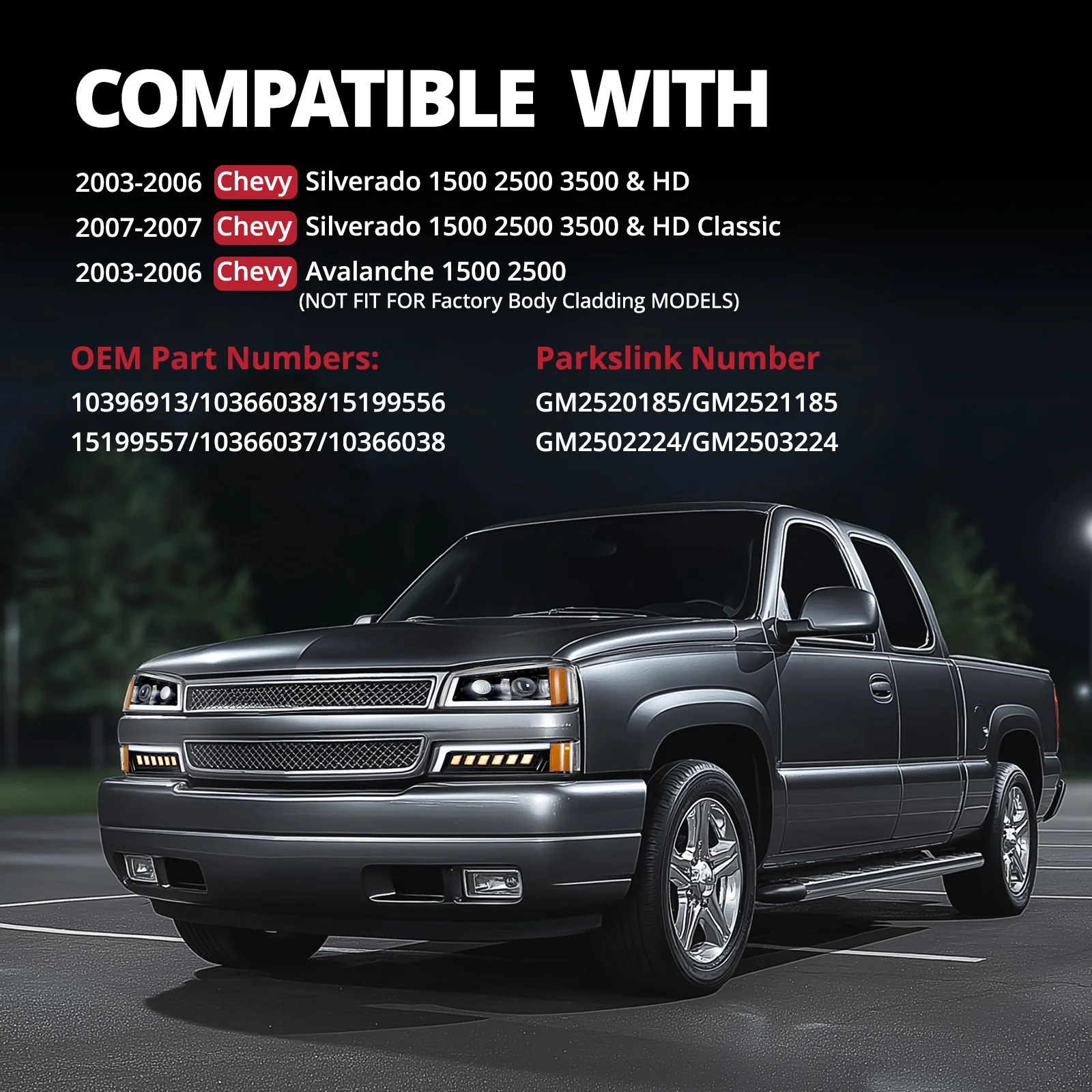 EVIL ENERGY LED Headlights Assembly DOT Approved with DRL Turn Signal High/Low Sealed Beam Side Marker Compatible with 2003-2006 Chevy Silverado Avalanche - Image 4