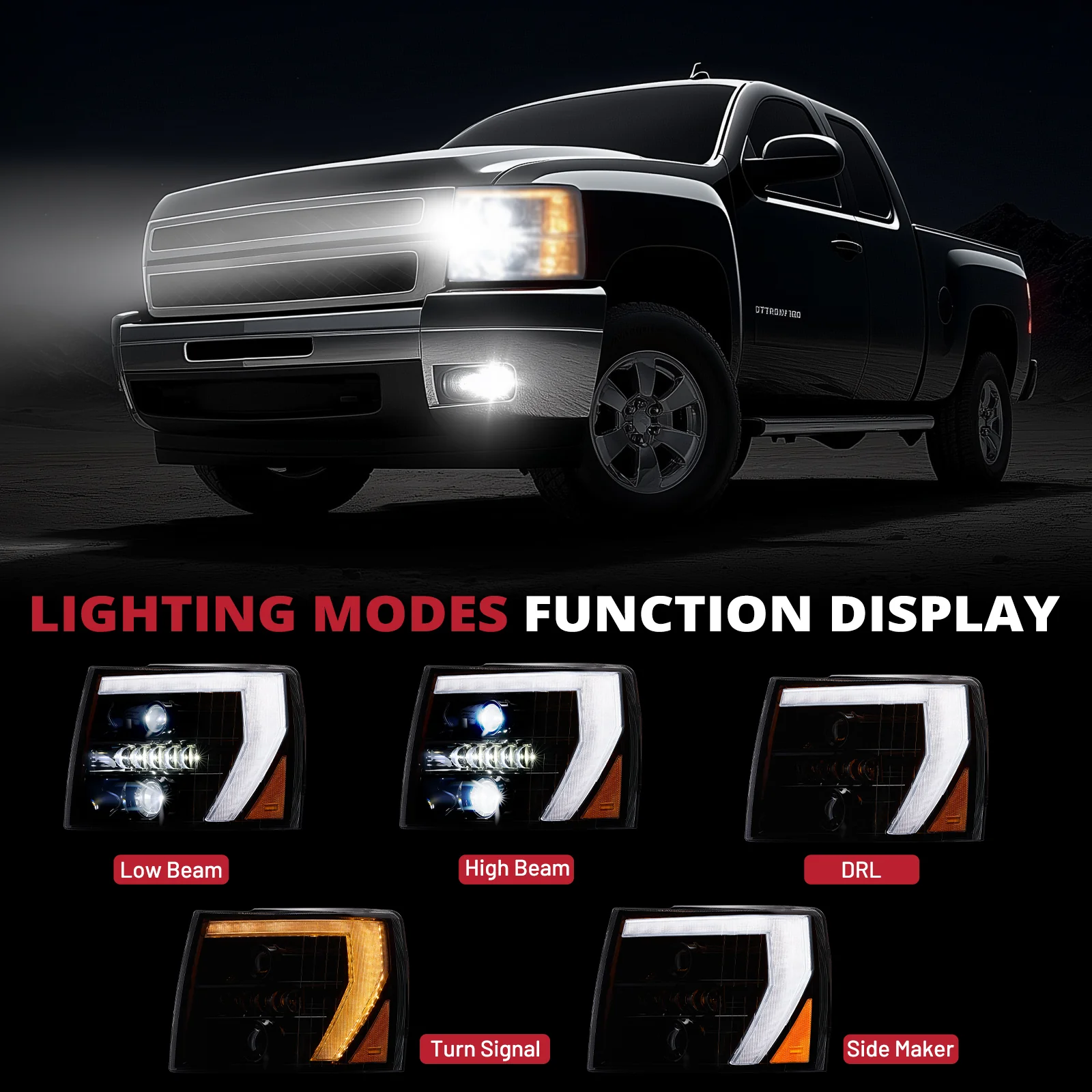 EVIL ENERGY 600% Bright LED Headlights Assembly, Fit For 2007-2013 Chevy Silverado 1500, 2007-2014 Chevy Silverado 2500 3500 2500HD 3500HD, DRL/Turn Signal/Side Maker/Low Beam w/ Bulbs (NOT for GMC) - Image 6
