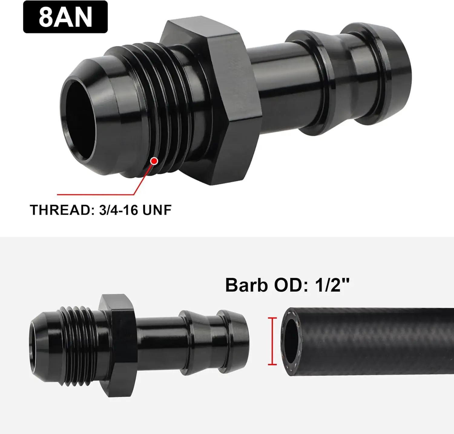 EVIL ENERGY 4/6/8/10AN Male to 1/2-inch 1/4-inch 4/8-inch 5/8-inch 5/16-inch Barb Push on Fitting Adapter Aluminum - Image 31