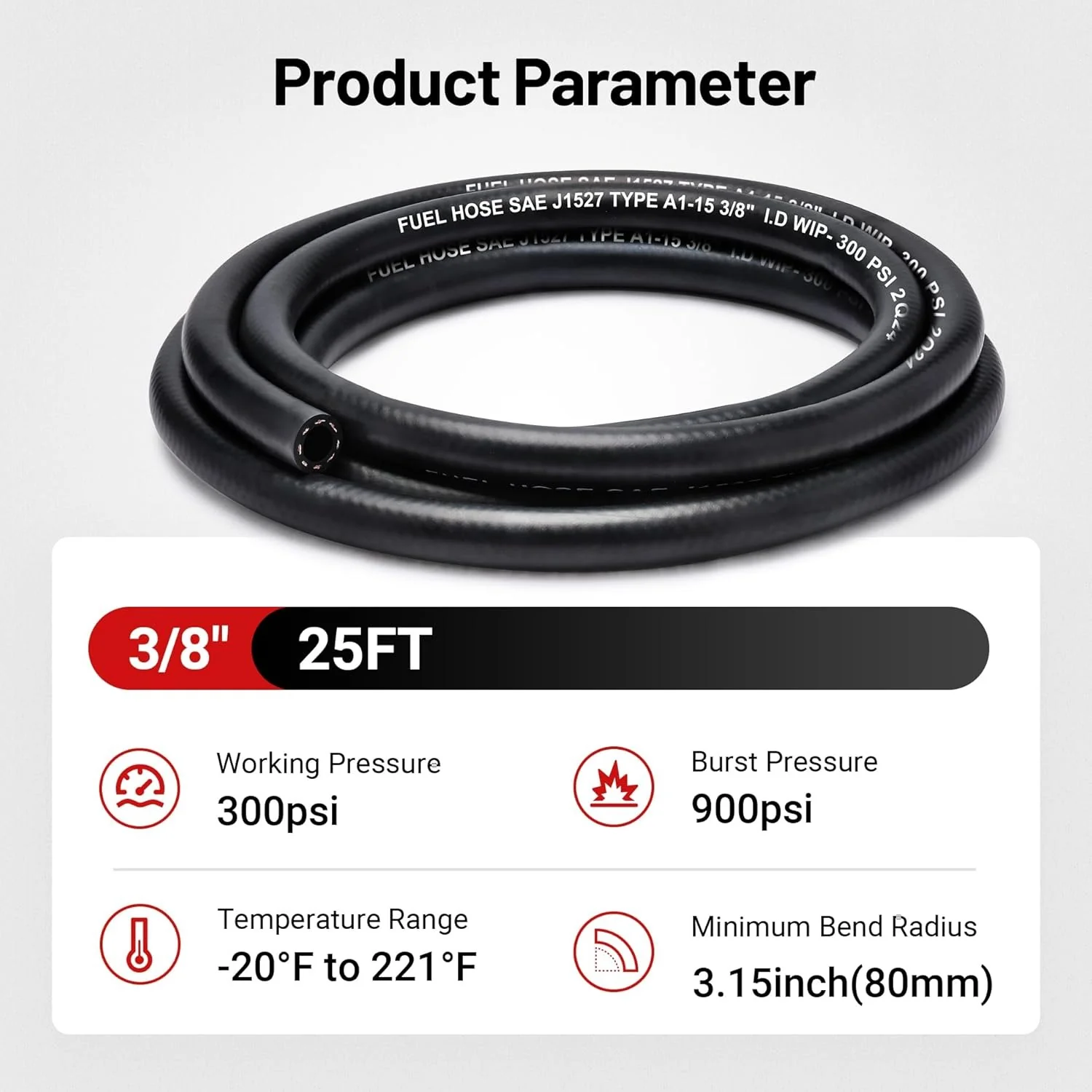 EVIL ENERGY Marine Fuel Hose Type A1-15 SAE J1527 Rubber Hose -3/8 1/4 5/16 Inch (10/25FT) - Image 10