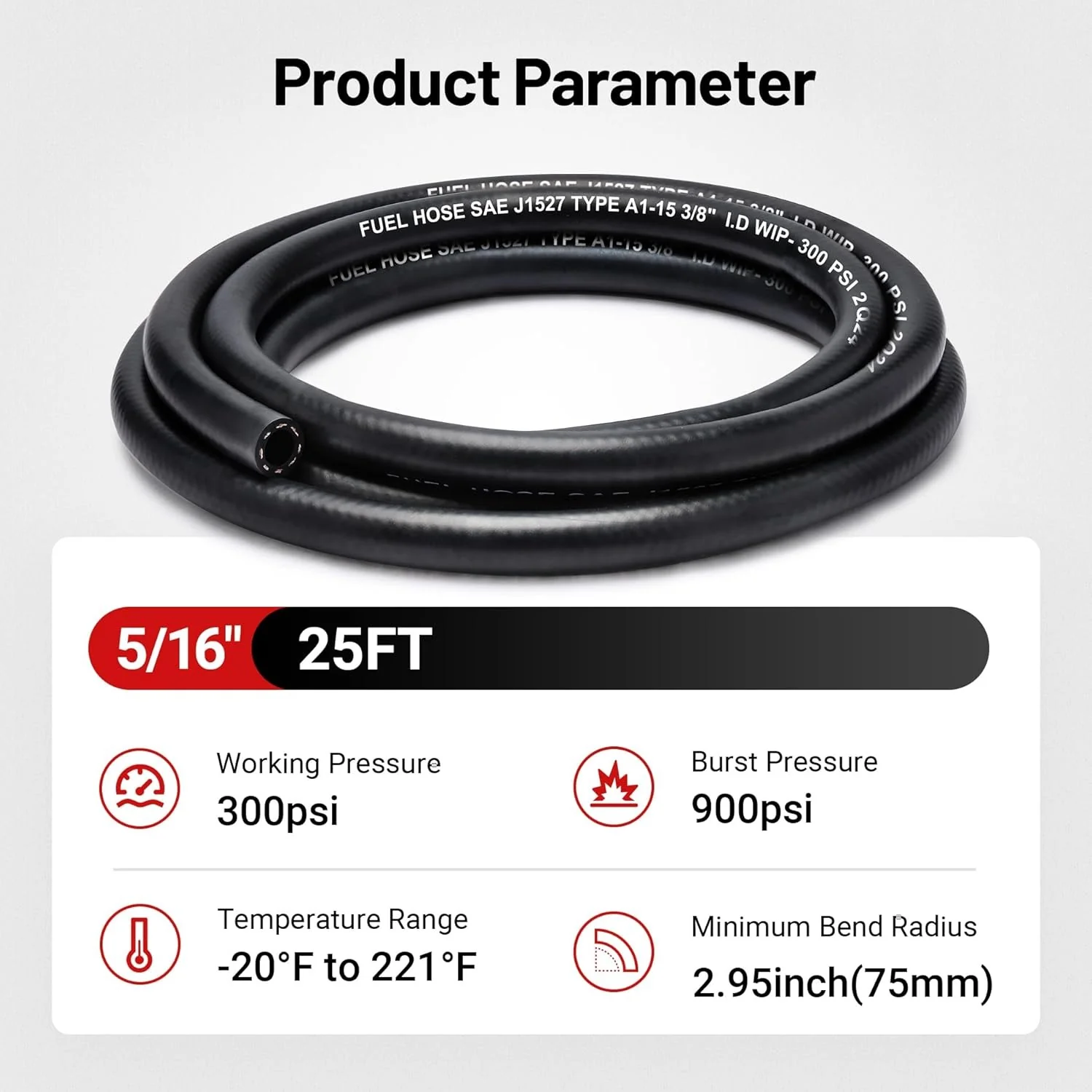 EVIL ENERGY Marine Fuel Hose Type A1-15 SAE J1527 Rubber Hose -3/8 1/4 5/16 Inch (10/25FT) - Image 8