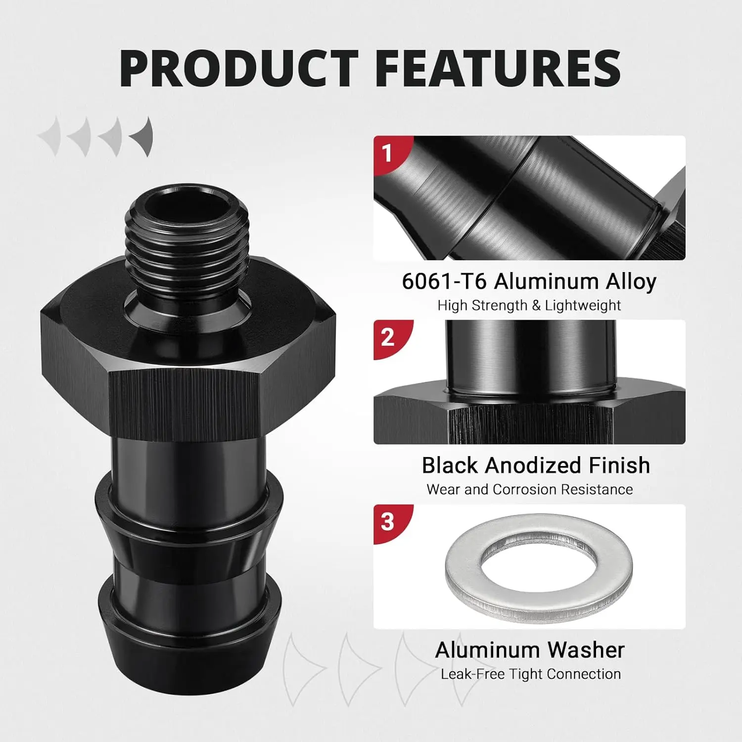 EVIL ENERGY Metric to Barb Fuel Pump Fitting Adapter – Aluminum Inlet/Outlet with Washer - Image 9