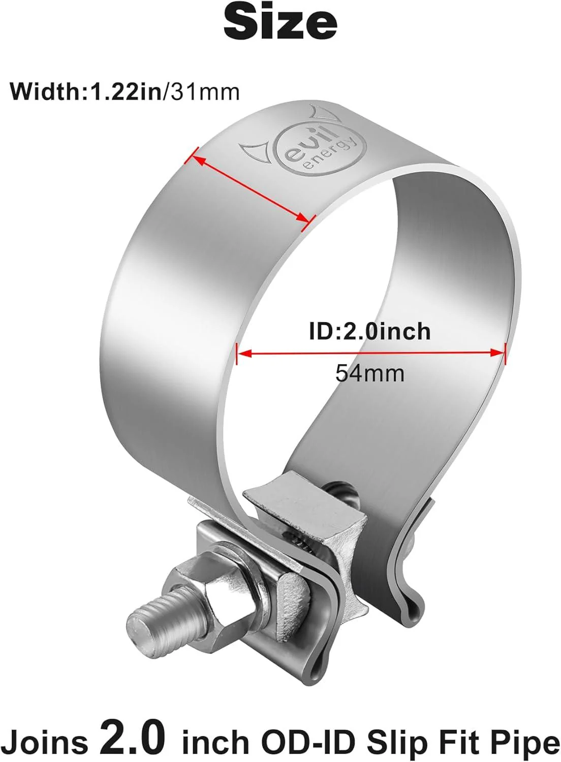 EVIL ENERGY Narrow Band Exhaust Clamp Muffler Clamp Stainless Steel（1.75/2.0/2.25/2.5//2.7/3.0/3.5/4.0/5.0 Inch ） - Image 3