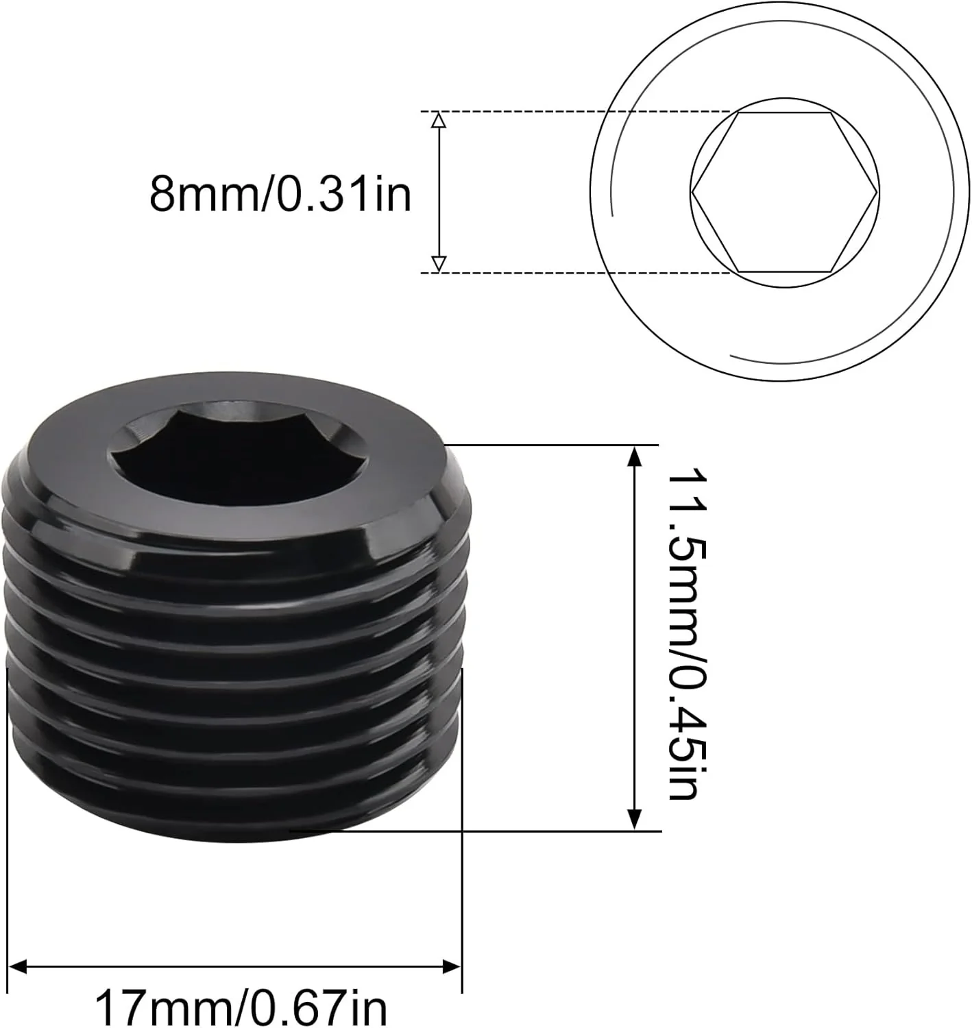 EVIL ENERGY NPT Plugs Aluminum Socket Allen Head Black 2PCS (1/2 1/4 1/8 3/4 3/8 inch) - Image 8