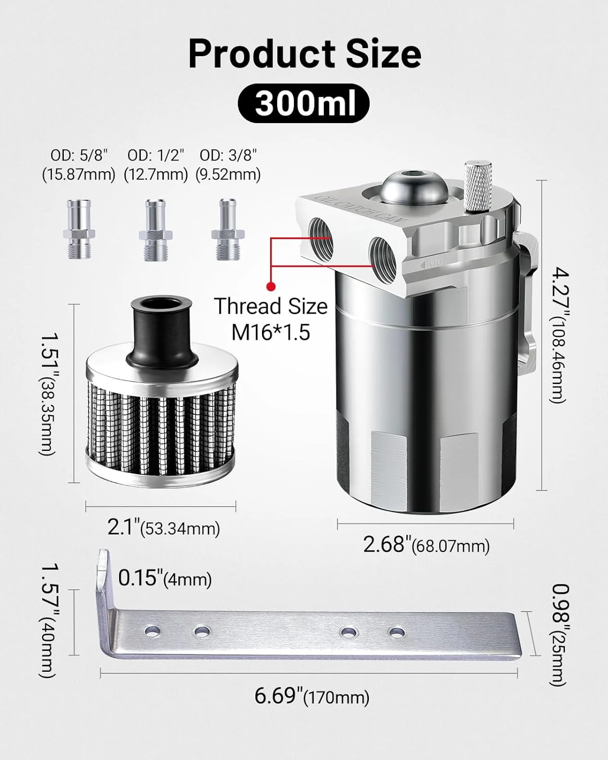 EVIL ENERGY Oil Catch Can, 300ML Baffled Oil Can with Breather Filter, Universal Aluminum  5/8-inch ID 5FT NBR Fuel Hose Kit - Image 13
