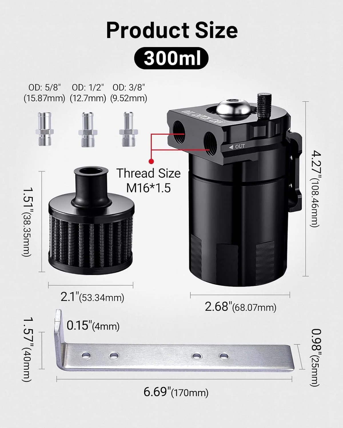 EVIL ENERGY Oil Catch Can, 300ML Baffled Oil Can with Breather Filter, Universal Aluminum  5/8-inch ID 5FT NBR Fuel Hose Kit - Image 18