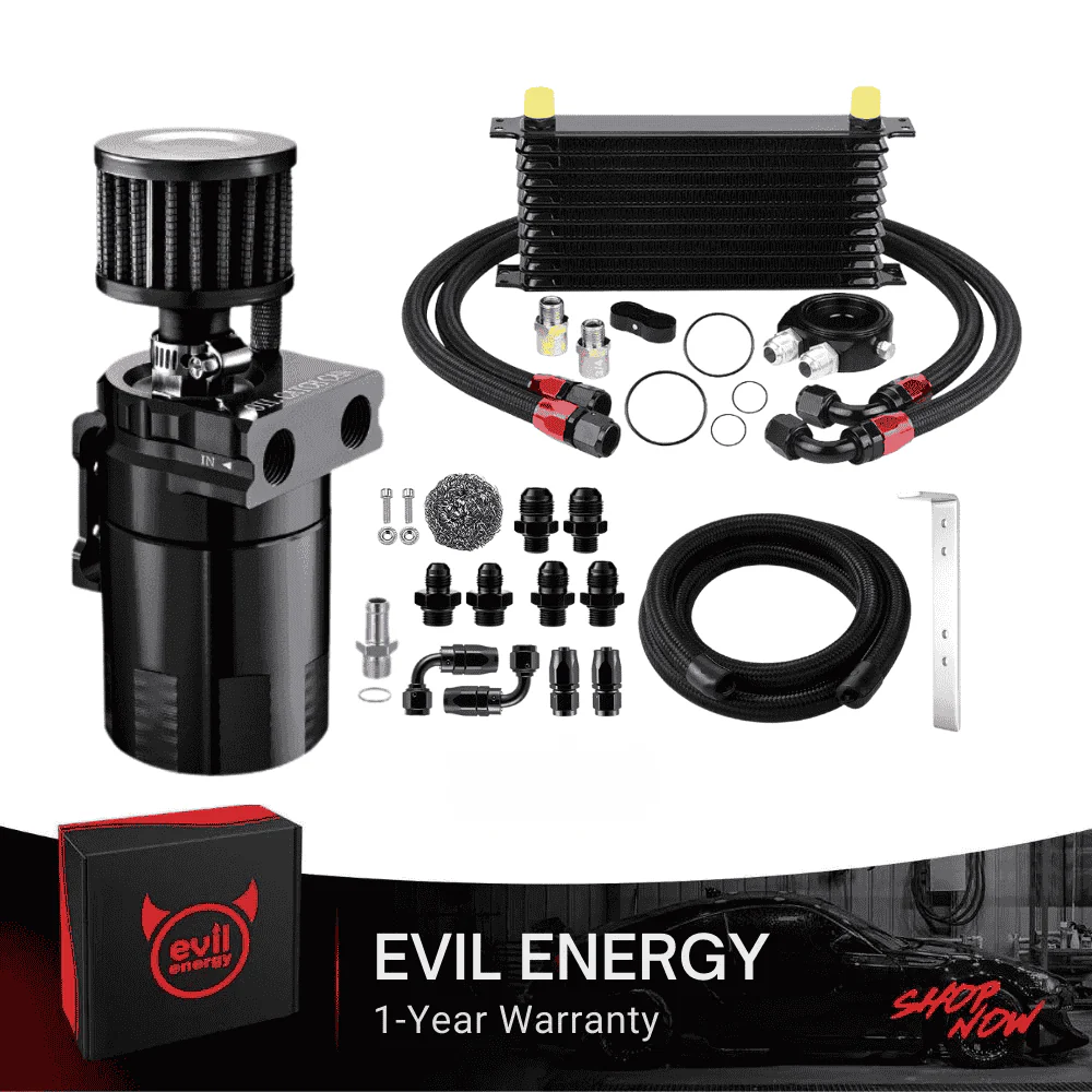 10 ROW Oil Cooler Universal Engine Transmission & 300ml AN10 Oil Catch Can Kits - Image 3