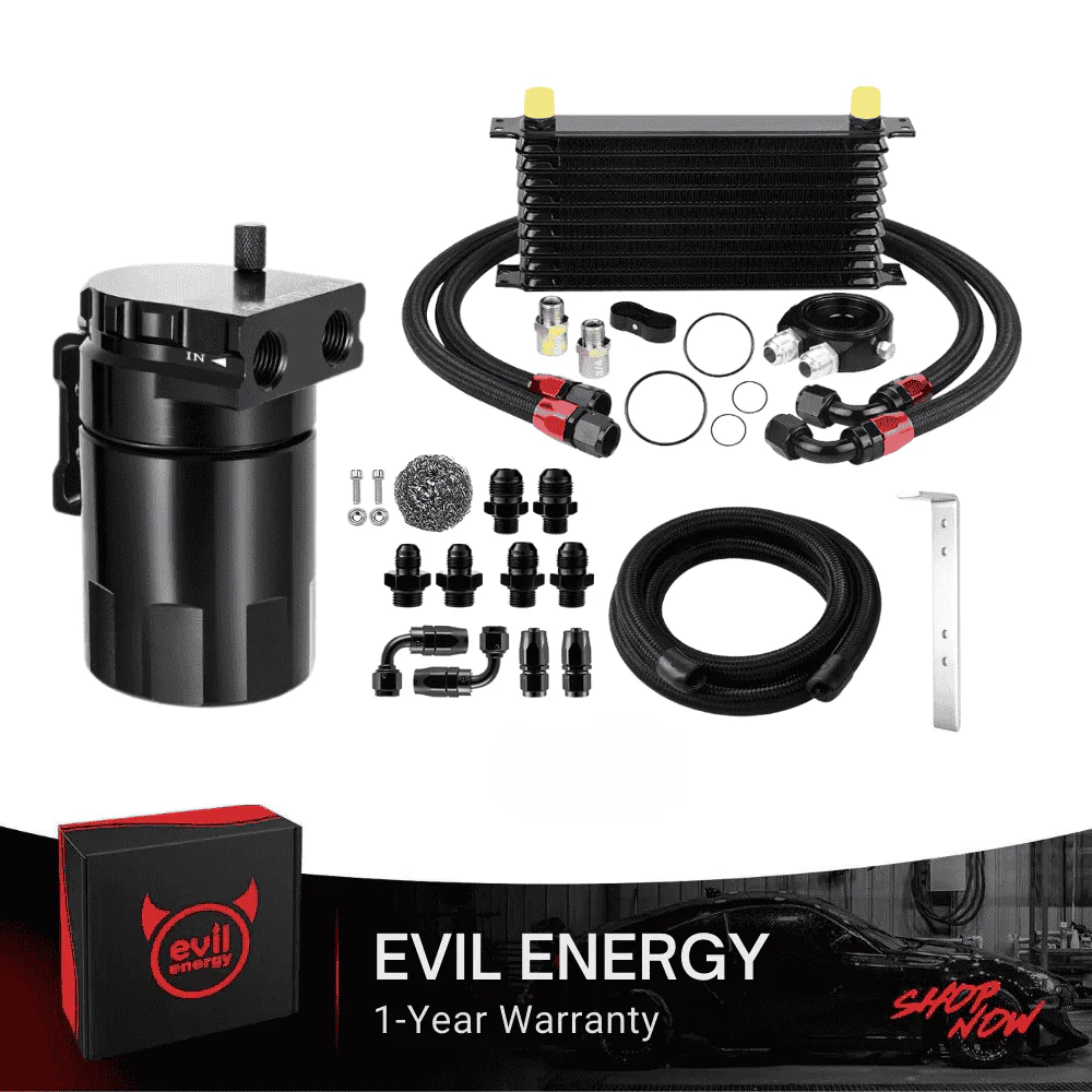 10 ROW Oil Cooler Universal Engine Transmission & 300ml AN10 Oil Catch Can Kits - Image 4