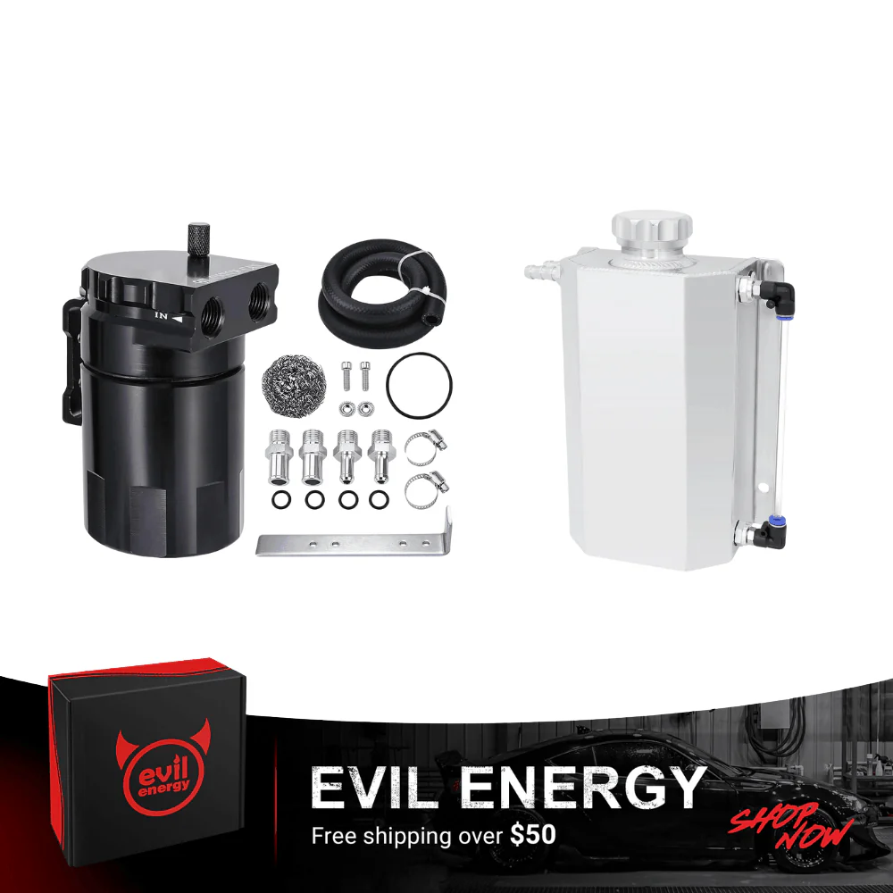 EVIL ENERGY Overflow Tank & Baffled Oil Catch Can Kit Universal Aluminum| Coolant Reservoir with 300ml Breather Filter Catch Can - Image 4