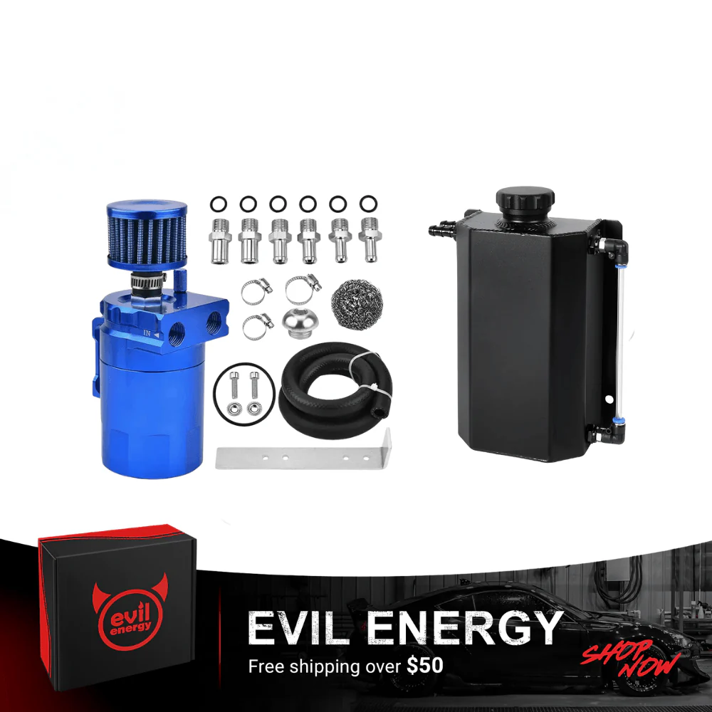 EVIL ENERGY Overflow Tank & Baffled Oil Catch Can Kit Universal Aluminum| Coolant Reservoir with 300ml Breather Filter Catch Can - Image 5