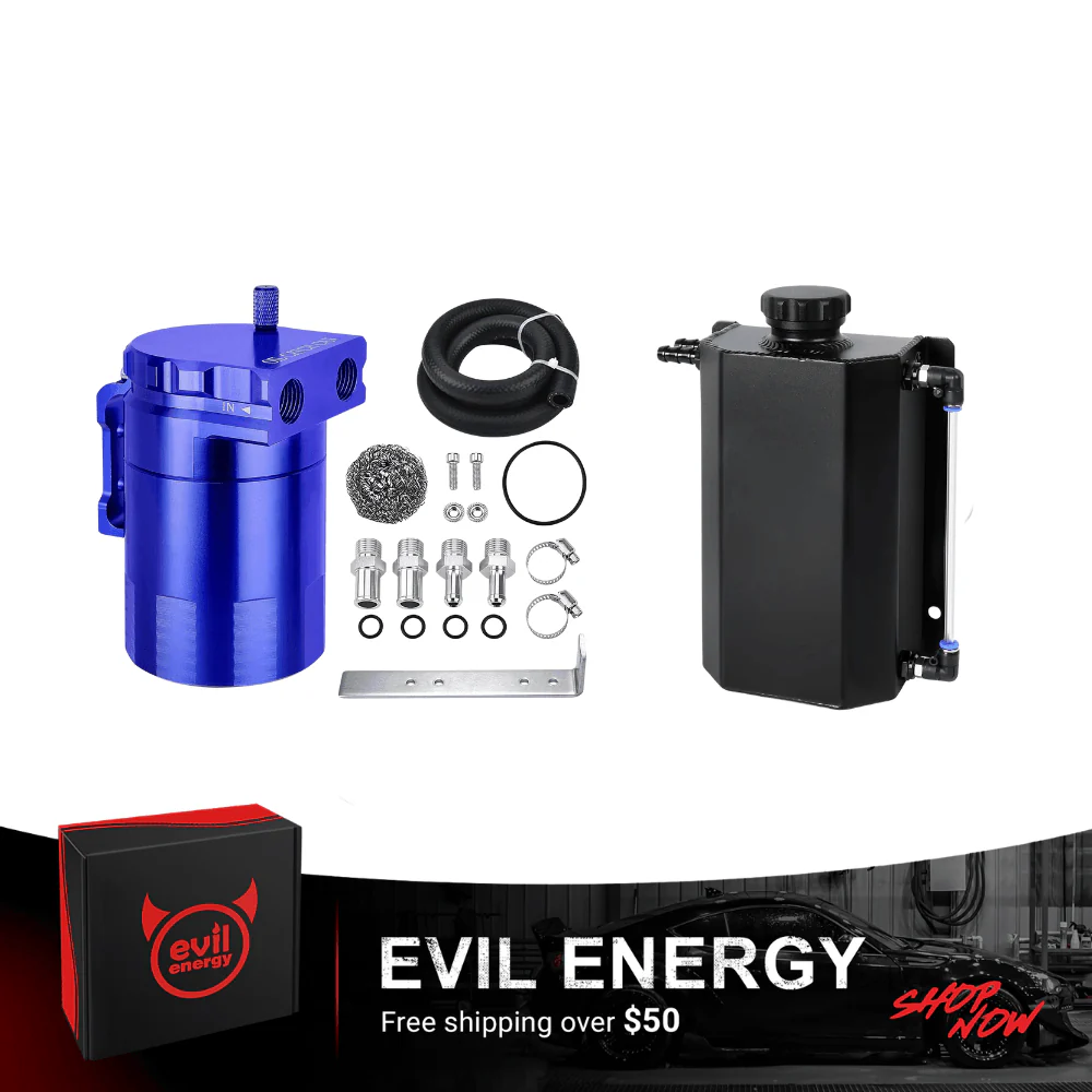 EVIL ENERGY Overflow Tank & Baffled Oil Catch Can Kit Universal Aluminum| Coolant Reservoir with 300ml Breather Filter Catch Can - Image 6