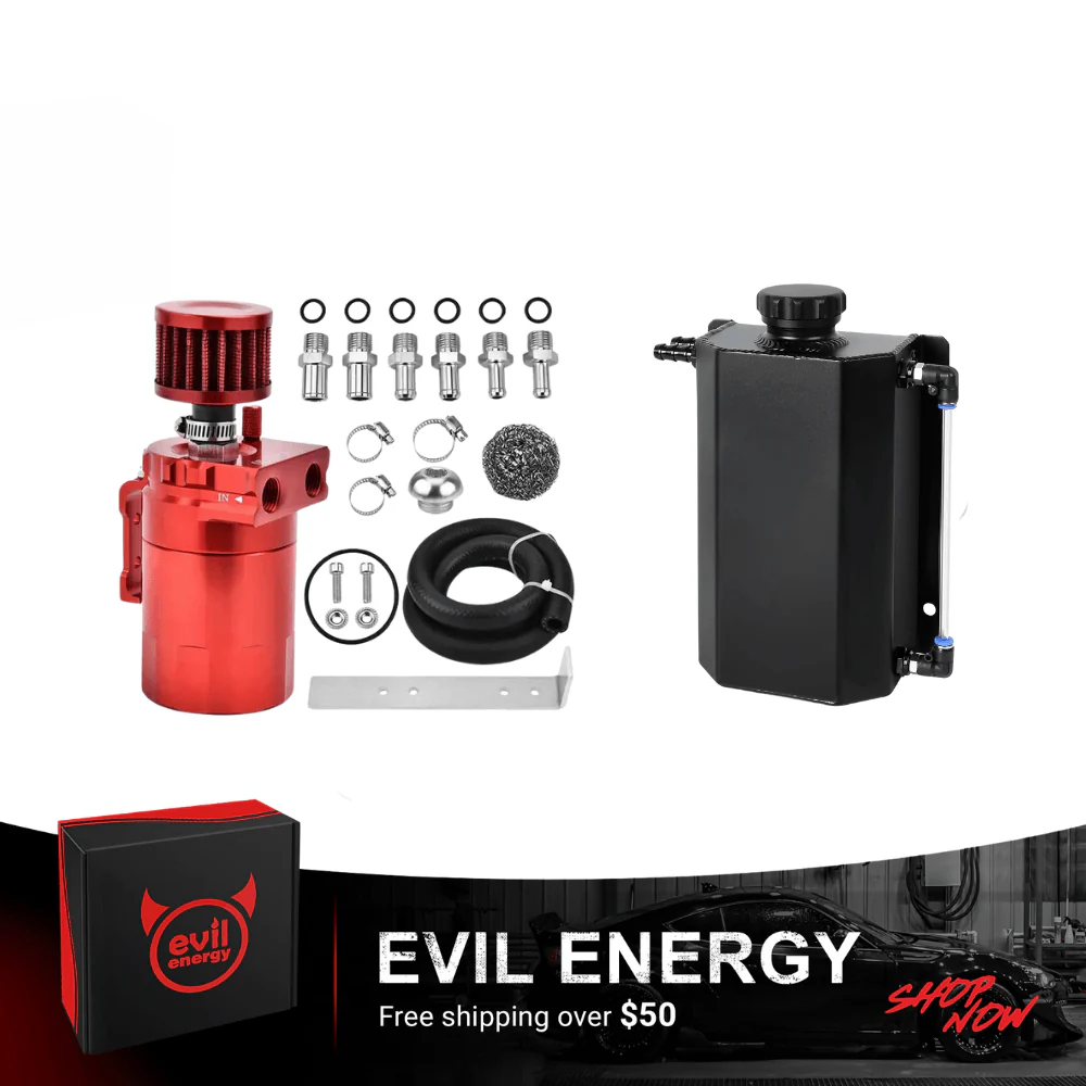 EVIL ENERGY Overflow Tank & Baffled Oil Catch Can Kit Universal Aluminum| Coolant Reservoir with 300ml Breather Filter Catch Can - Image 9