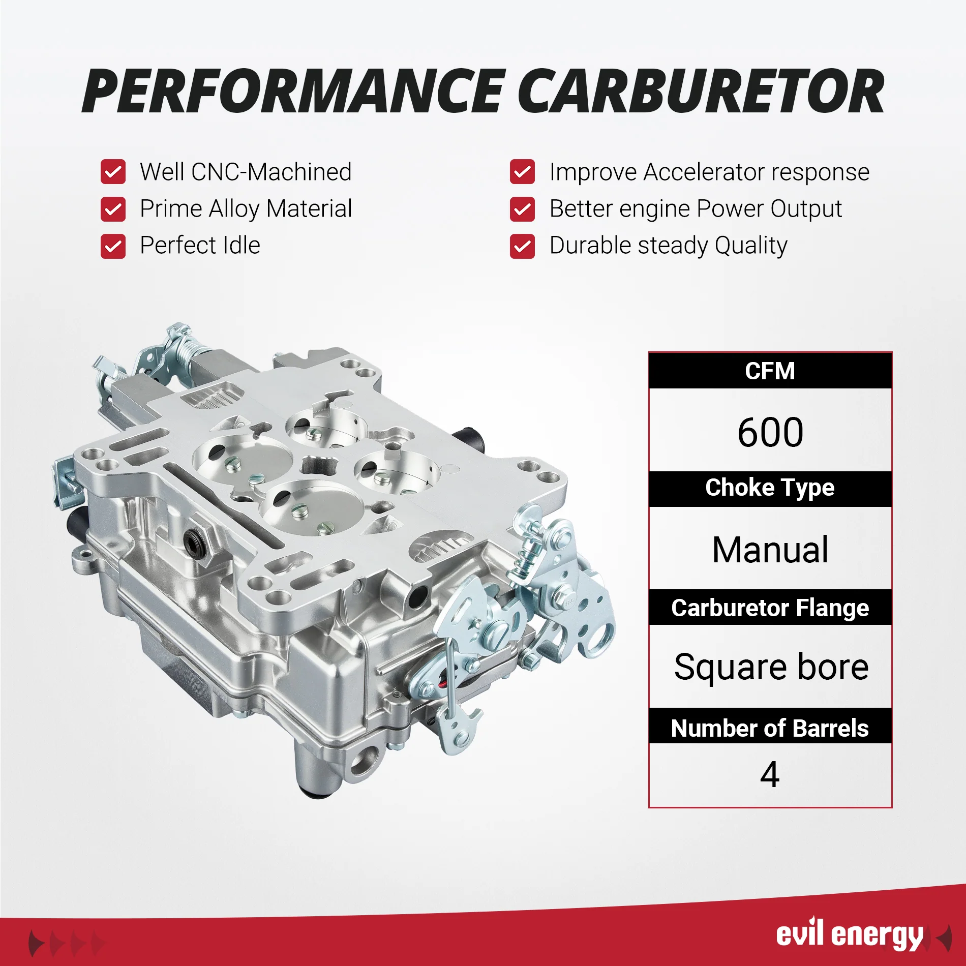 EVIL ENERGY 600 CFM Performance 4-barrel Carburetor - Image 4