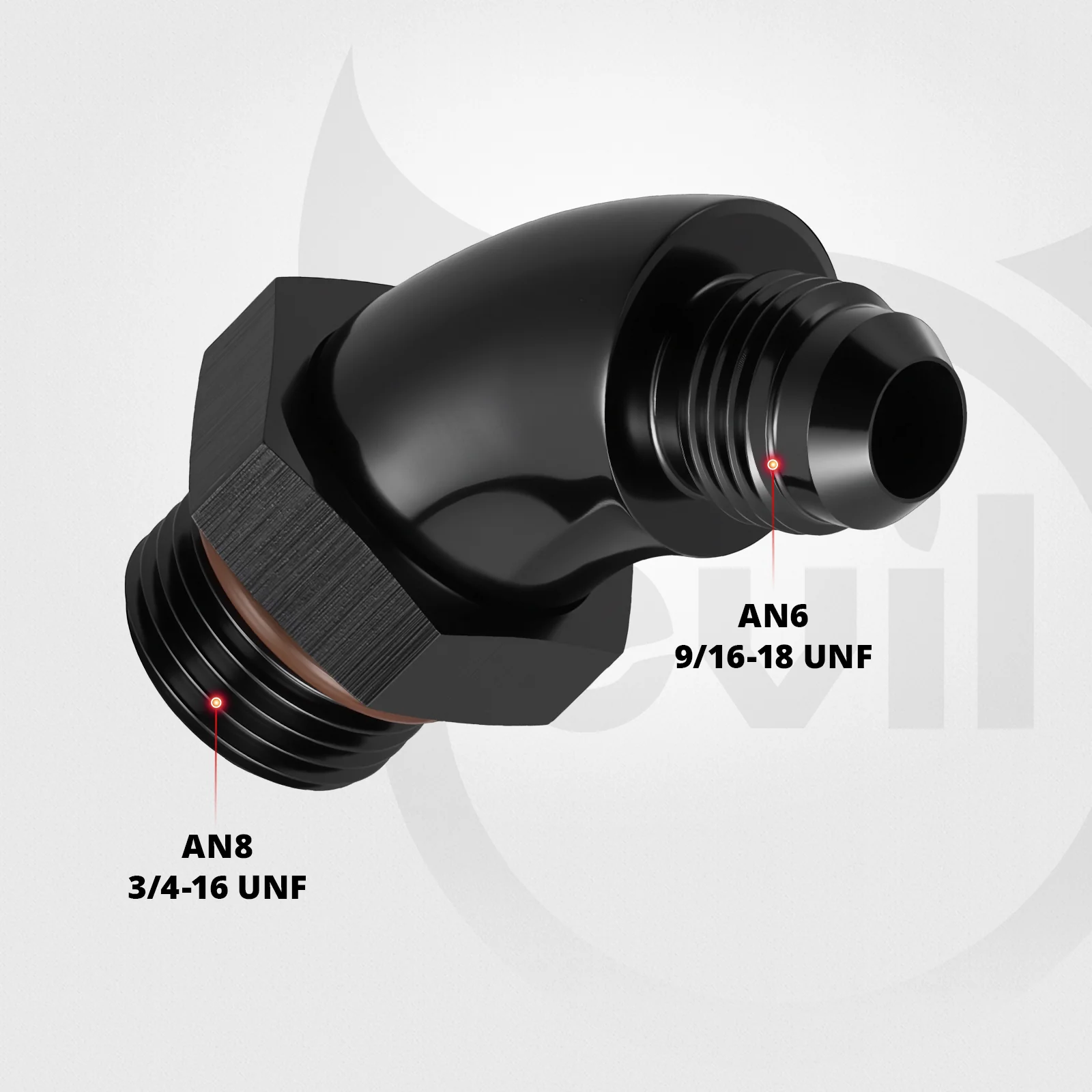 EVIL ENERGY 4/6/8/10/12AN Flare to 4/6/8/10/12AN ORB Male 45/90 Degree Full Flow Fitting Adapter Aluminum Black - Image 9