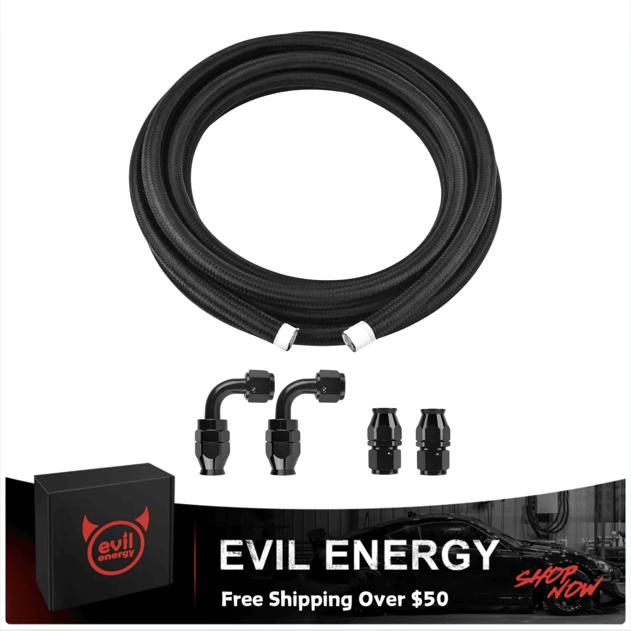 EVIL ENERGY PTFE Fuel Line Fitting Kit E85 Nylon Braided Fuel Hose 4/6/8/10AN 10-20FT Optional - Image 13