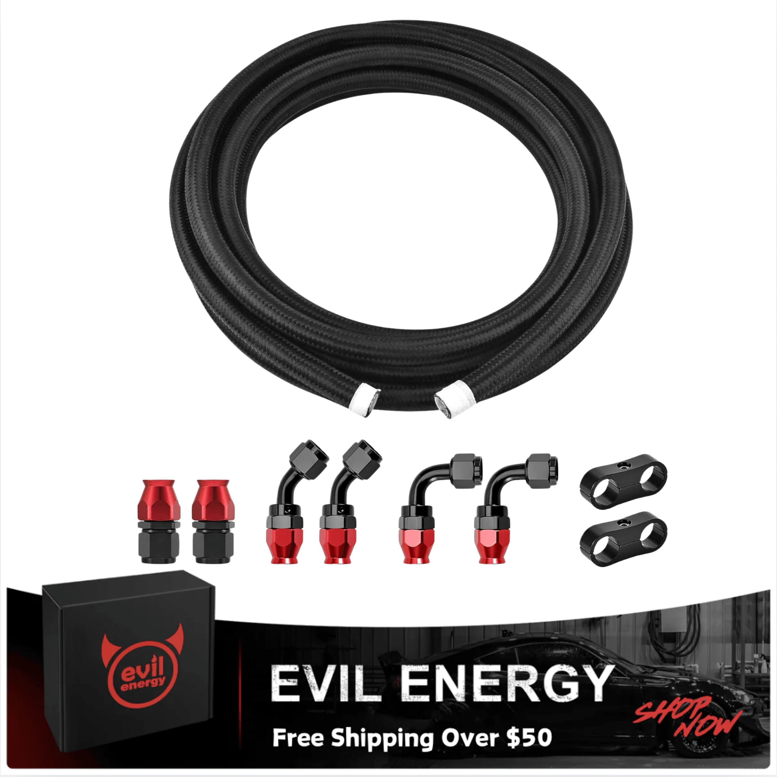 EVIL ENERGY PTFE Fuel Line Fitting Kit E85 Nylon Braided Fuel Hose 4/6/8/10AN 10-20FT Optional - Image 5