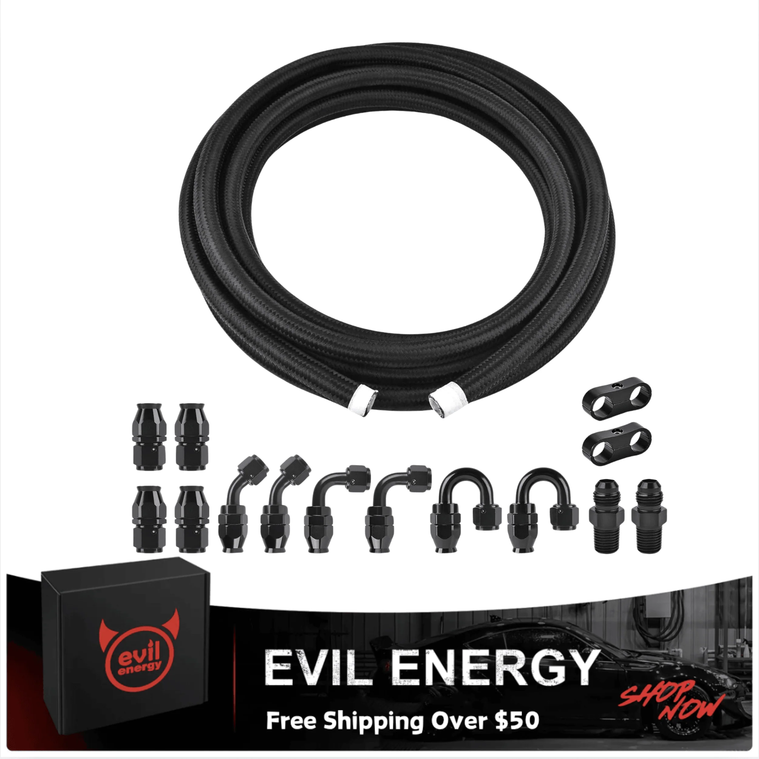 EVIL ENERGY PTFE Fuel Line Fitting Kit E85 Nylon Braided Fuel Hose 4/6/8/10AN 10-20FT Optional - Image 8