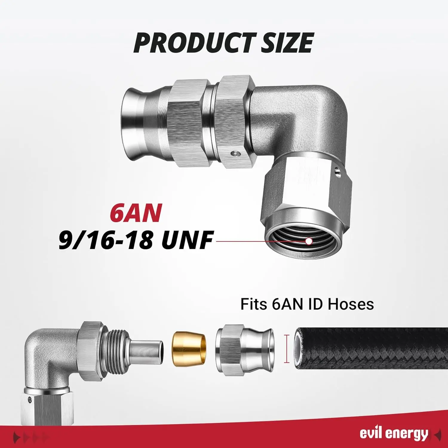 EVIL ENERGY 3/4/6AN Stainless Steel PTFE Hose End Fitting Silver - Image 10