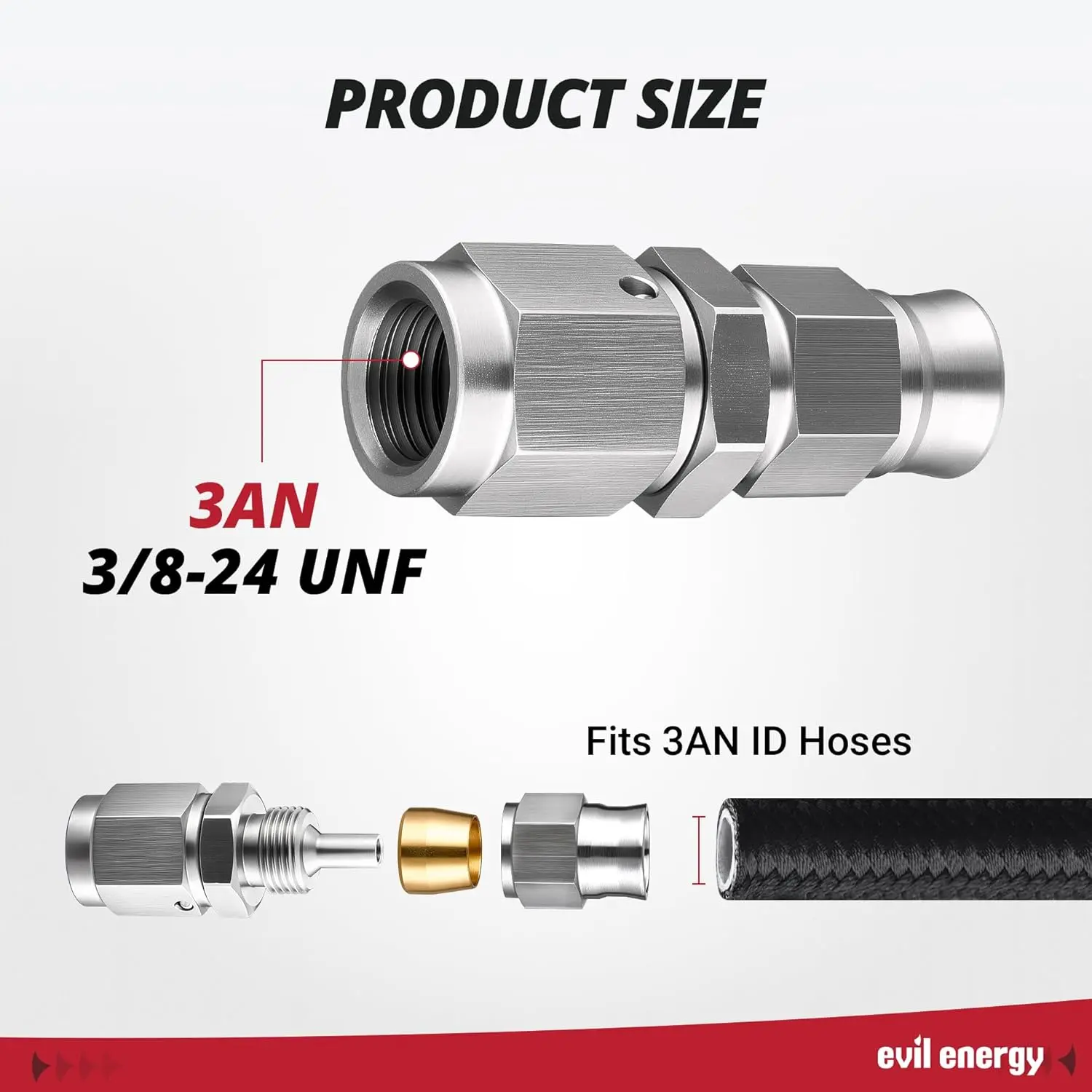 EVIL ENERGY 3/4/6AN Stainless Steel PTFE Hose End Fitting Silver - Image 5