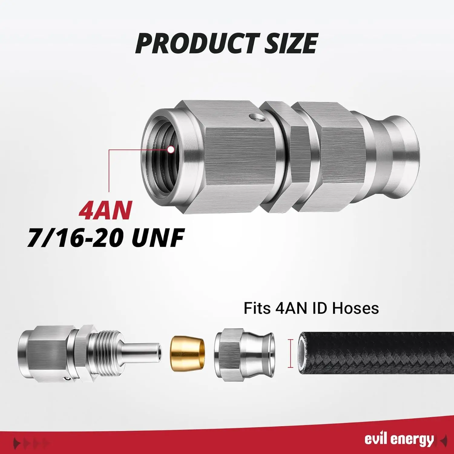 EVIL ENERGY 3/4/6AN Stainless Steel PTFE Hose End Fitting Silver - Image 6