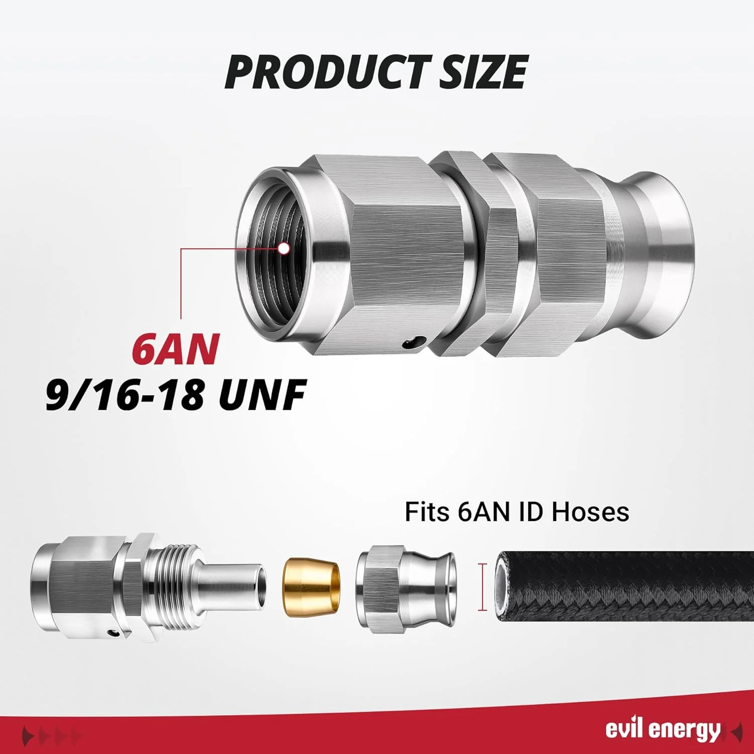 EVIL ENERGY 3/4/6AN Stainless Steel PTFE Hose End Fitting Silver - Image 7