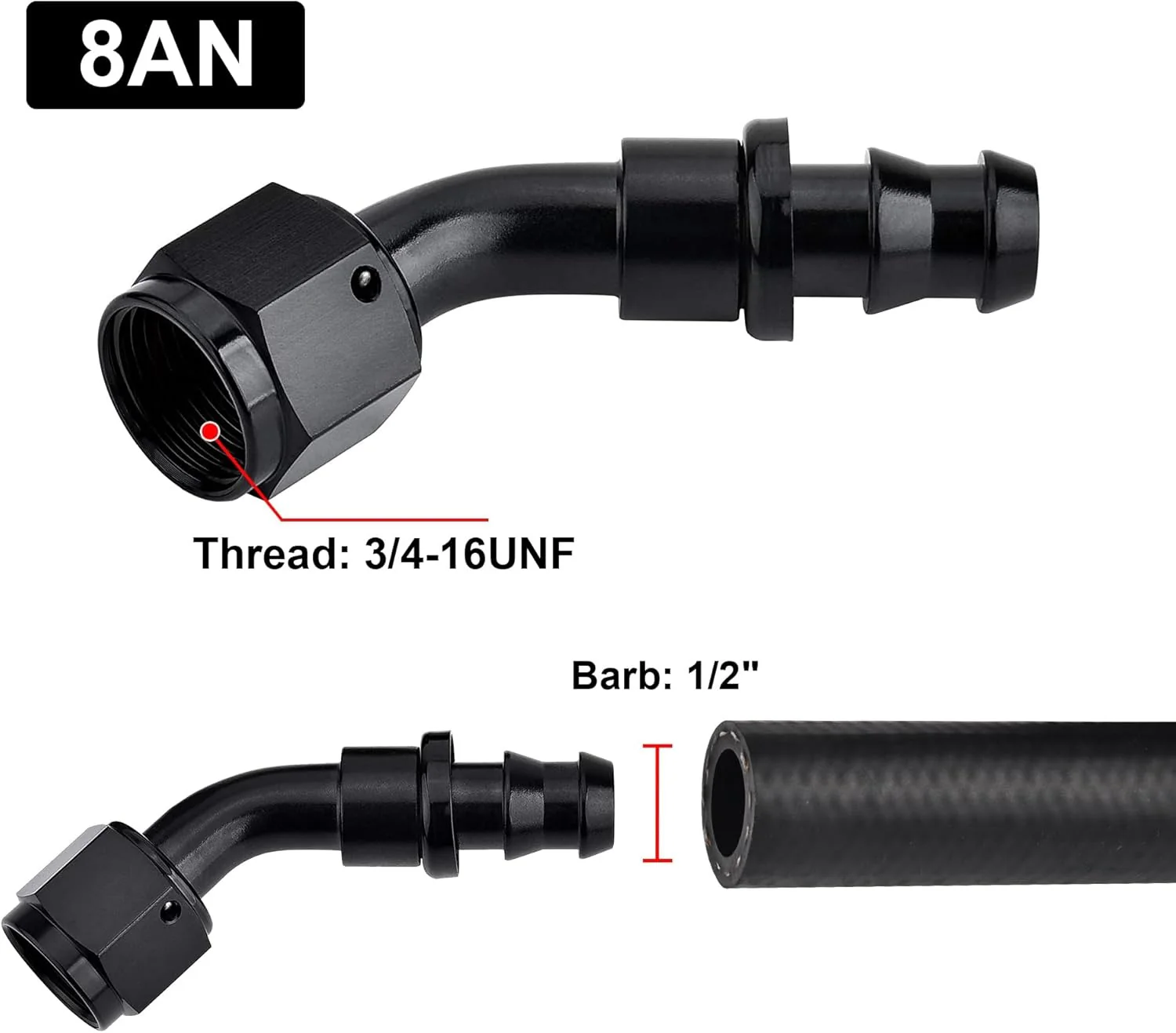 EVIL ENERGY Push Lock Hose End Fitting Kit Aluminum 8pcs（4/6/8/10AN） - Image 10