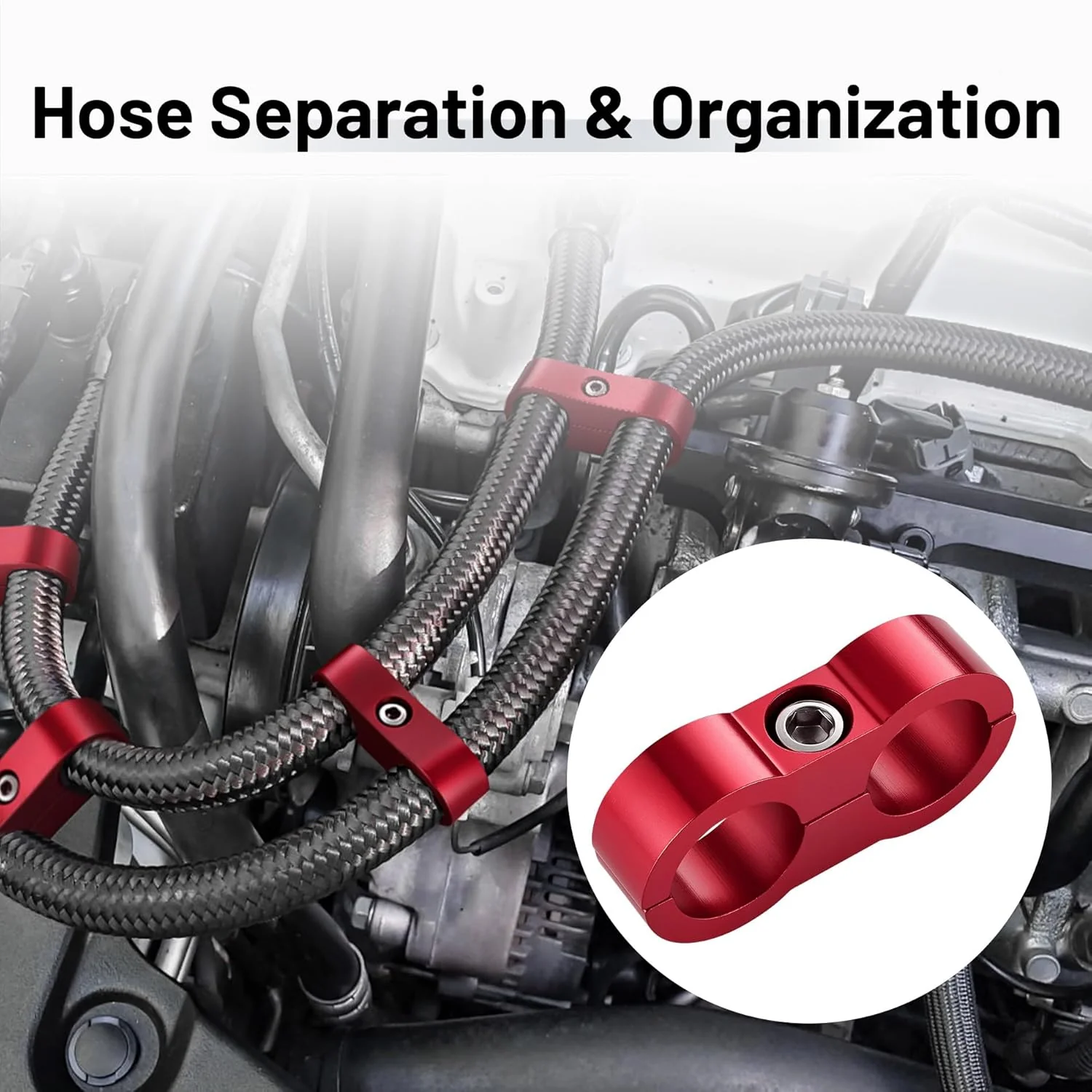 EVIL ENERGY 4/6/8/10AN Hose Separator Clamp, Fuel Line Mounting Clamp Aluminum 4PCS Red - Image 19