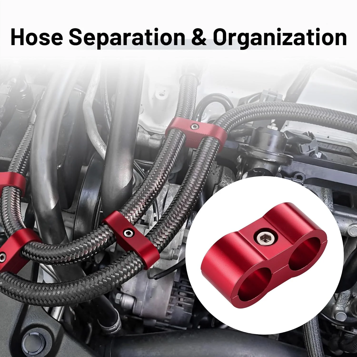 EVIL ENERGY 4/6/8/10AN Hose Separator Clamp, Fuel Line Mounting Clamp Aluminum 4PCS Red - Image 7