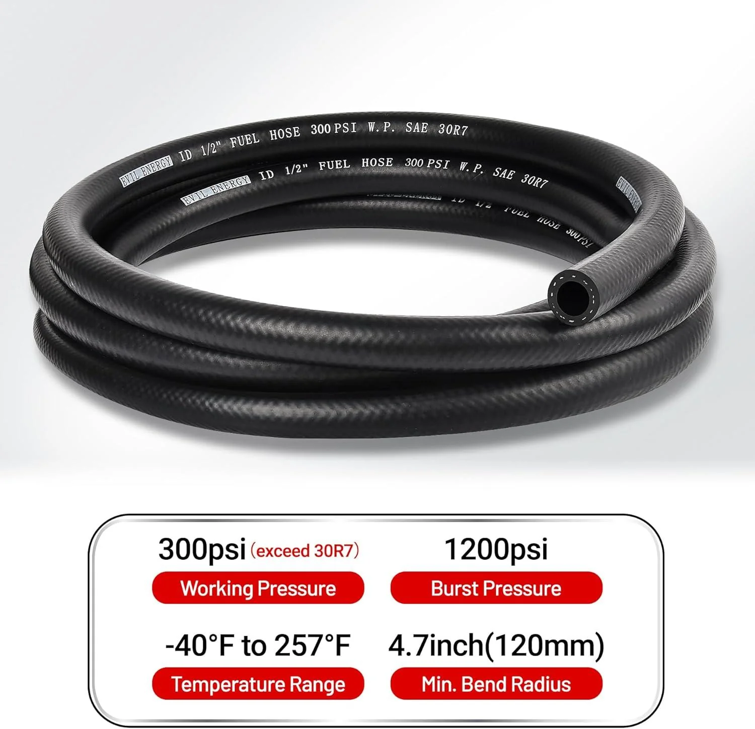 EVIL ENERGY 1/2 Fuel Hose Line Push Lock NBR Rubber SAE 30R7 5/10/25FT 217PSI - Image 3