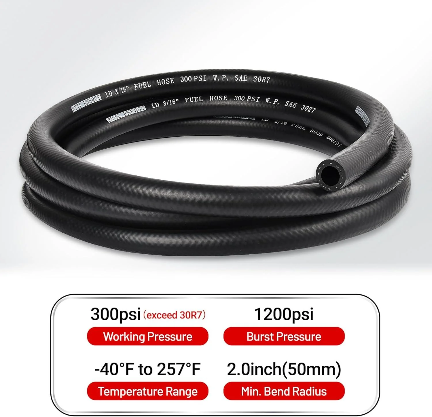 EVIL ENERGY 3/16 Fuel Hose Line Push Lock NBR Rubber SAE 30R7 5/10/25FT 300PSI - Image 3