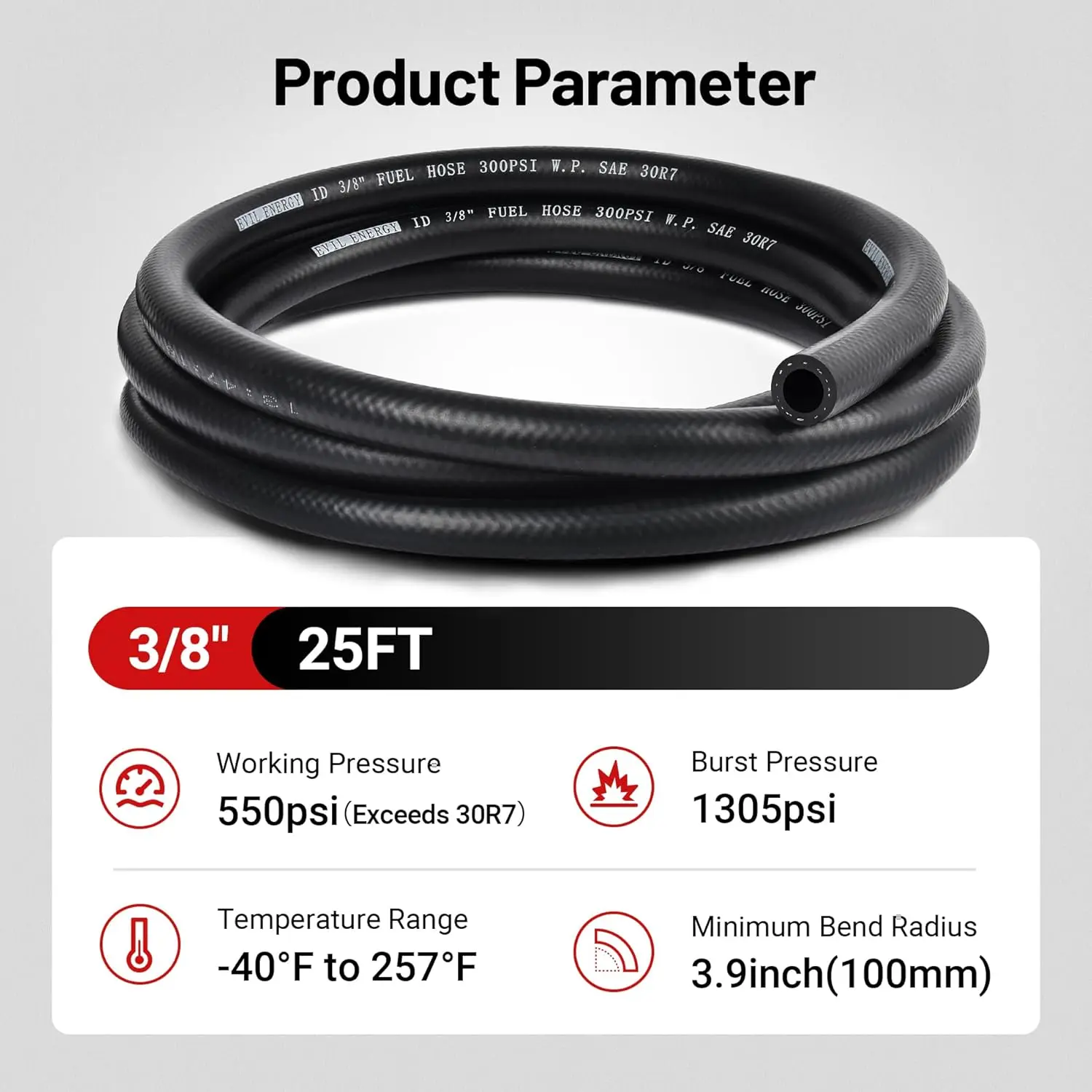 EVIL ENERGY 3/8-inch Fuel Line Kit 25FT SAE 30R7 NBR Push Lock Hose with Fittings & Clamps - Image 3