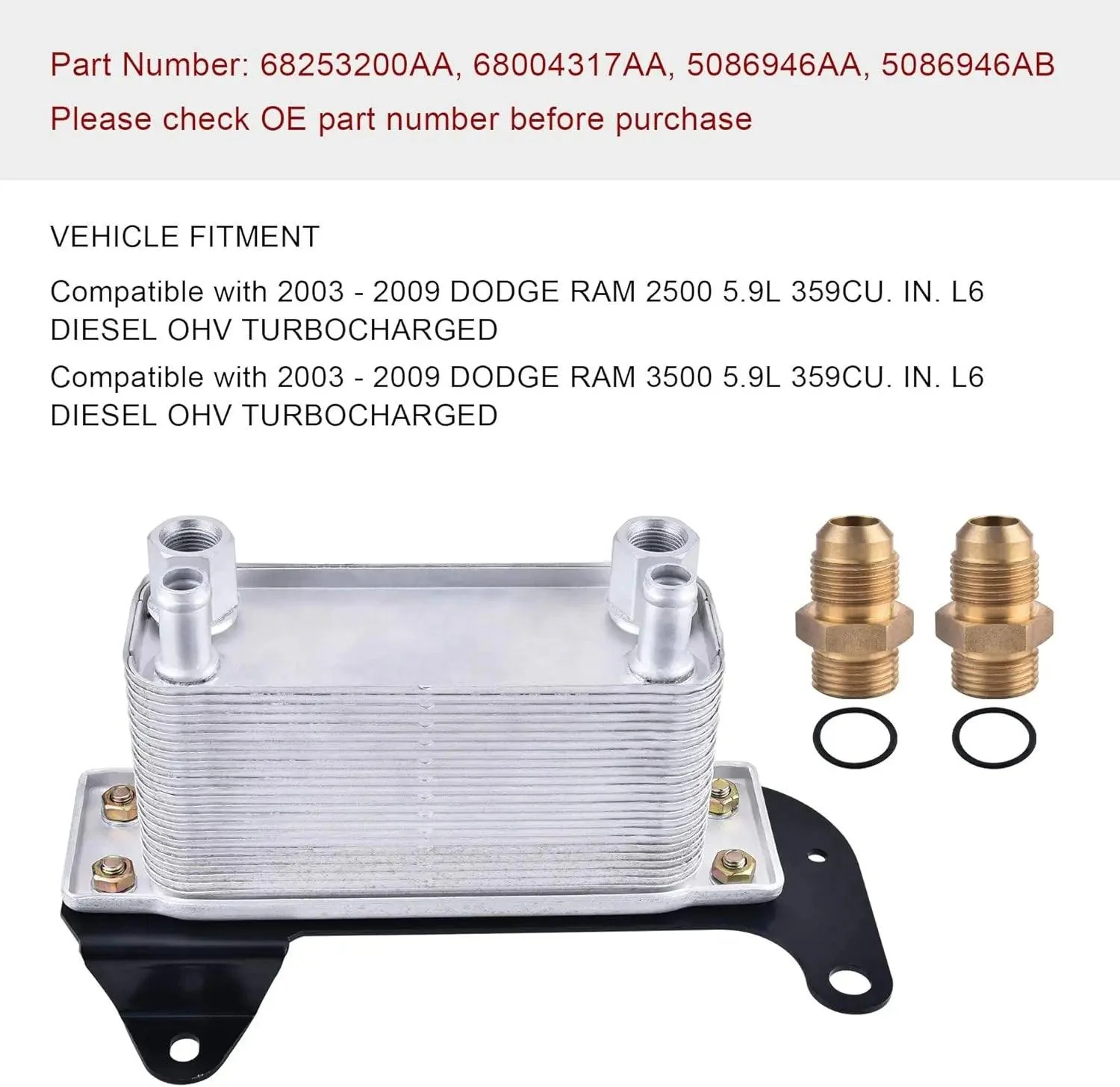 EVIL ENERGY Transmission Torque Converter Oil Cooler Compatible with 2003-2009 Dodge Ram 2500 3500 5.9L L6 Diesel 68004317AA 5086946AA Steel Bracket - Image 2