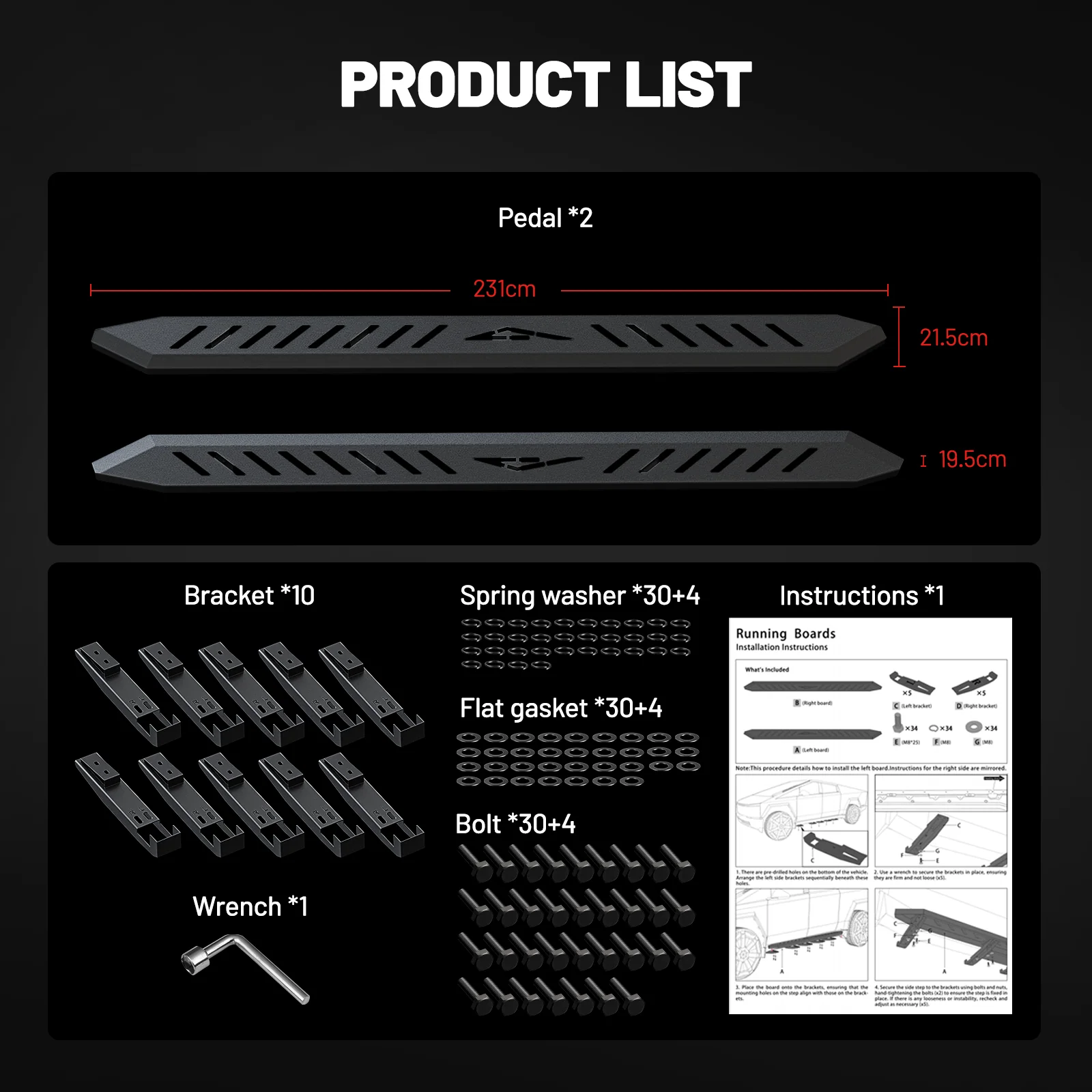 EVIL ENERGY Cybertruck Side Steps - 2PCS Heavy-Duty Running Boards, Anti-Slip Nerf Bars, No-Drill Bolt-On Installation, Rust-Proof Coating, 550LB Load Capacity - Tesla Cybertruck 2019-2025 - Image 9